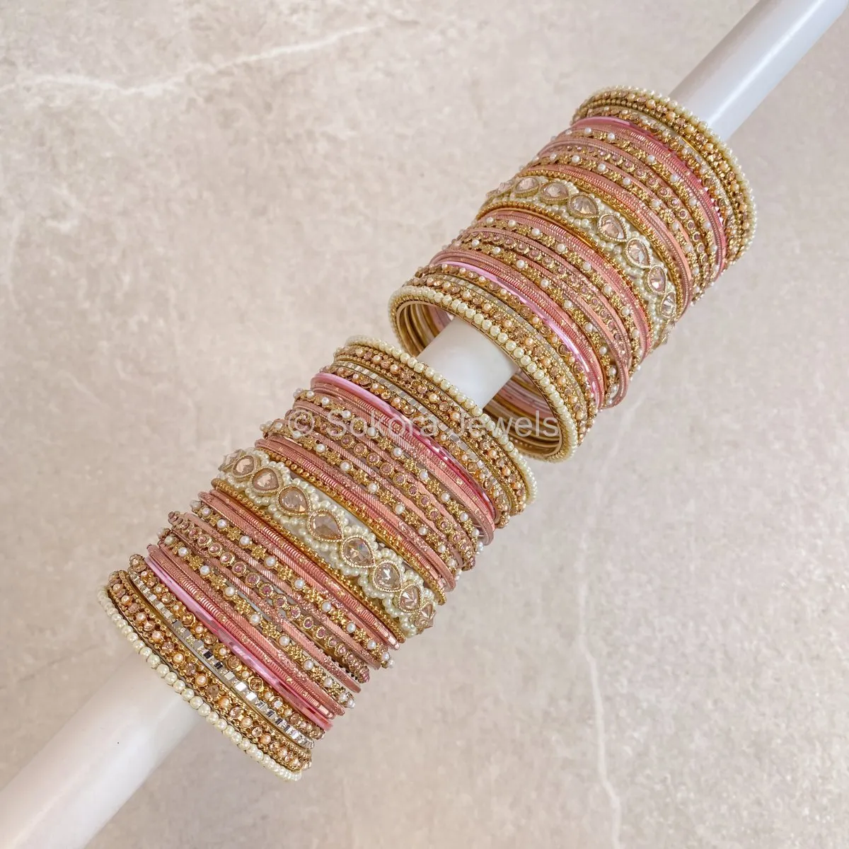 Aafiya Bridal Bangle Set - Pink/Champagne