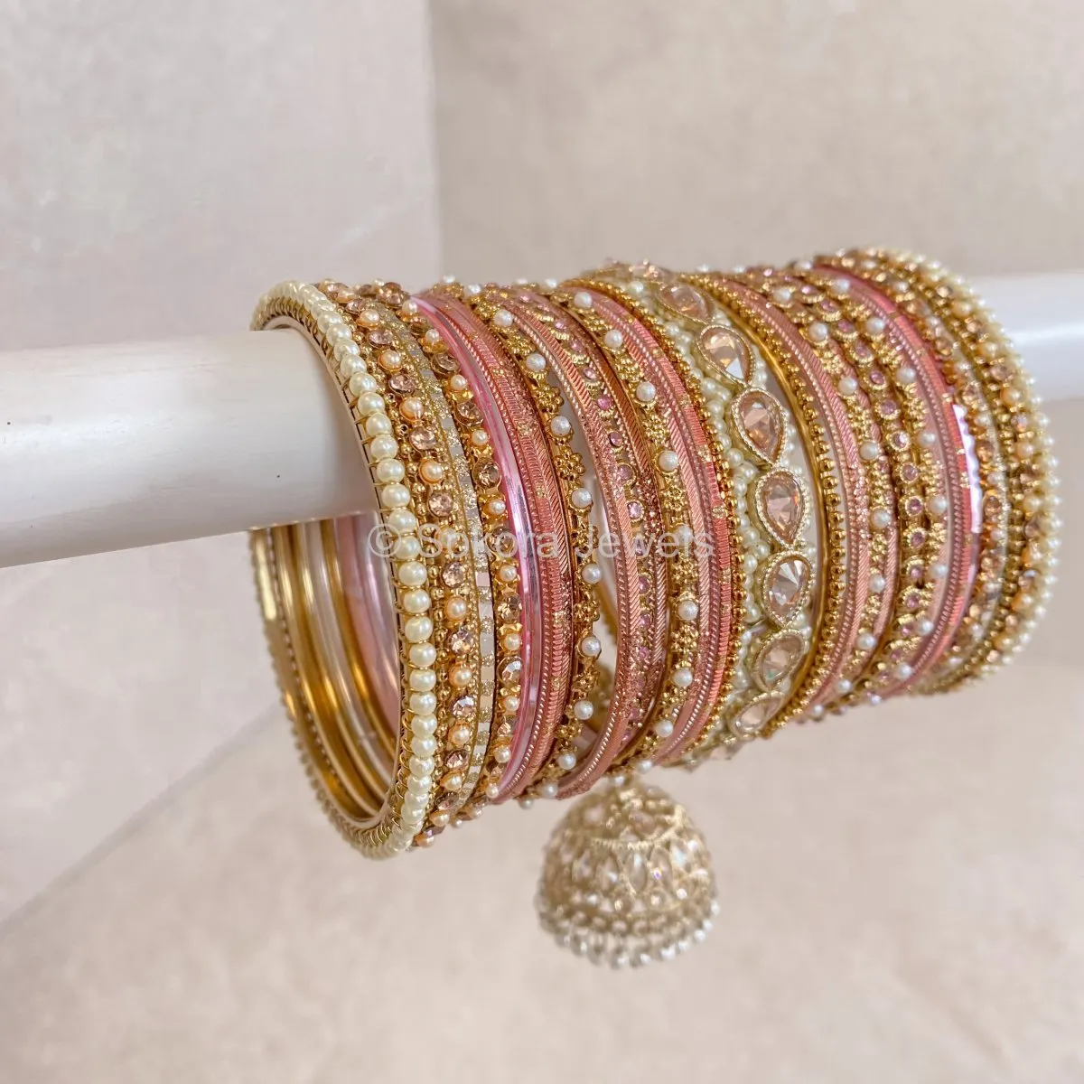 Aafiya Bridal Bangle Set - Pink/Champagne