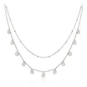 Aisansty Dainty Layered Choker Necklaces Handmade Coin Tube Star Pearl Pendant Multilayer Adjustable Layering Chain Gold Plated Necklaces Set for Women Girls Silver-Coin Charms