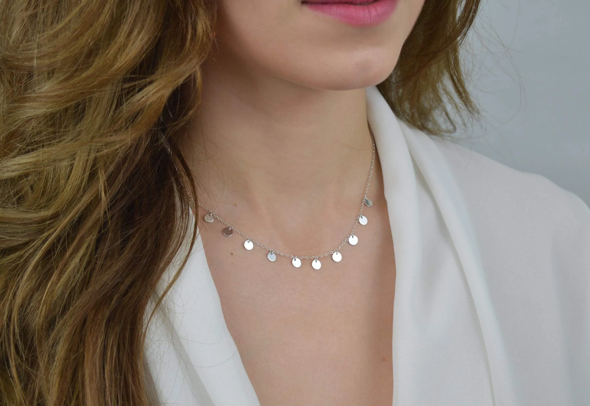 Aisansty Dainty Layered Choker Necklaces Handmade Coin Tube Star Pearl Pendant Multilayer Adjustable Layering Chain Gold Plated Necklaces Set for Women Girls Silver-Coin Charms