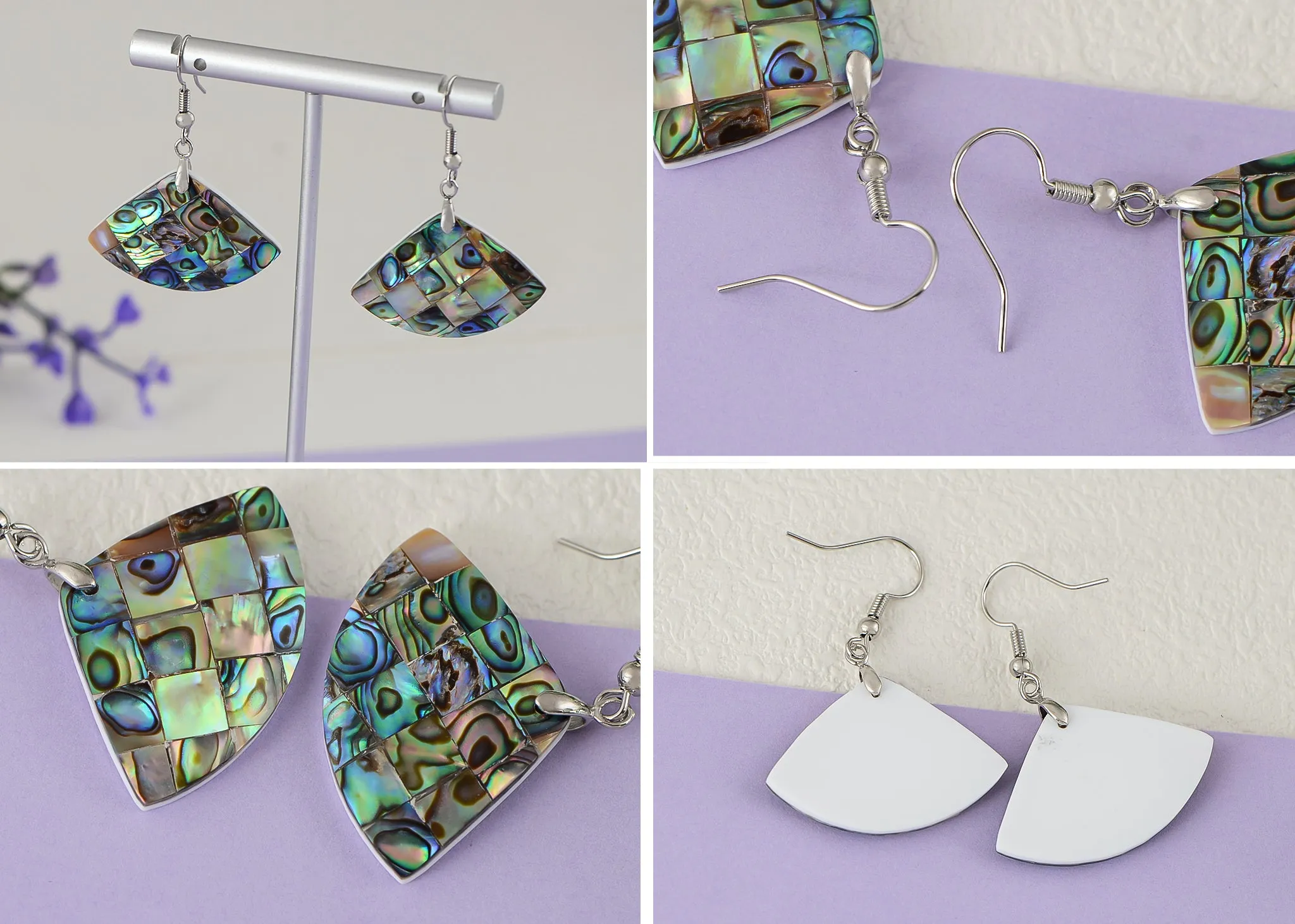 Alilang Mosaic Harmony Natural Abalone Shell Handmade Dangle Earrings Shell Jewelry