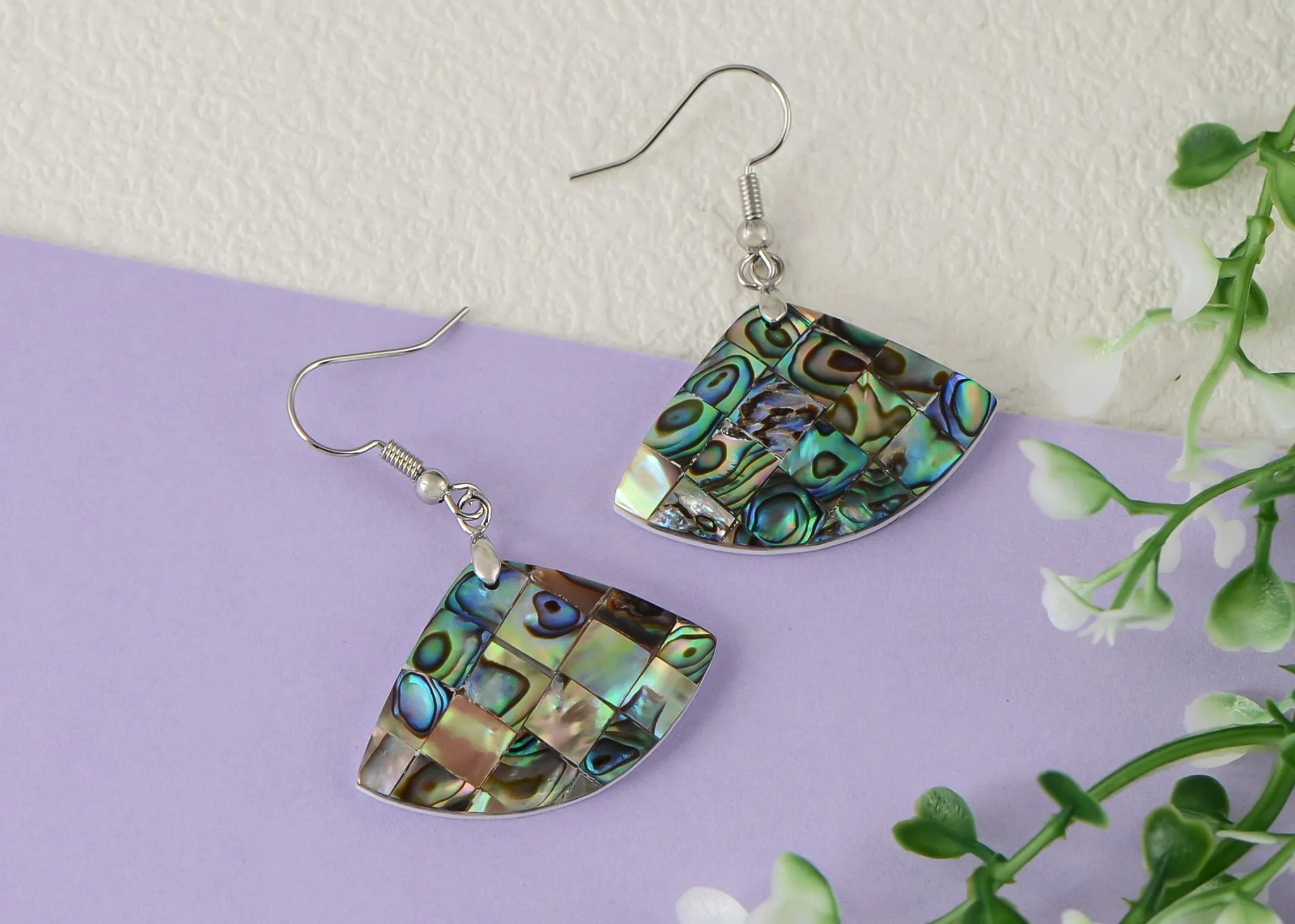 Alilang Mosaic Harmony Natural Abalone Shell Handmade Dangle Earrings Shell Jewelry