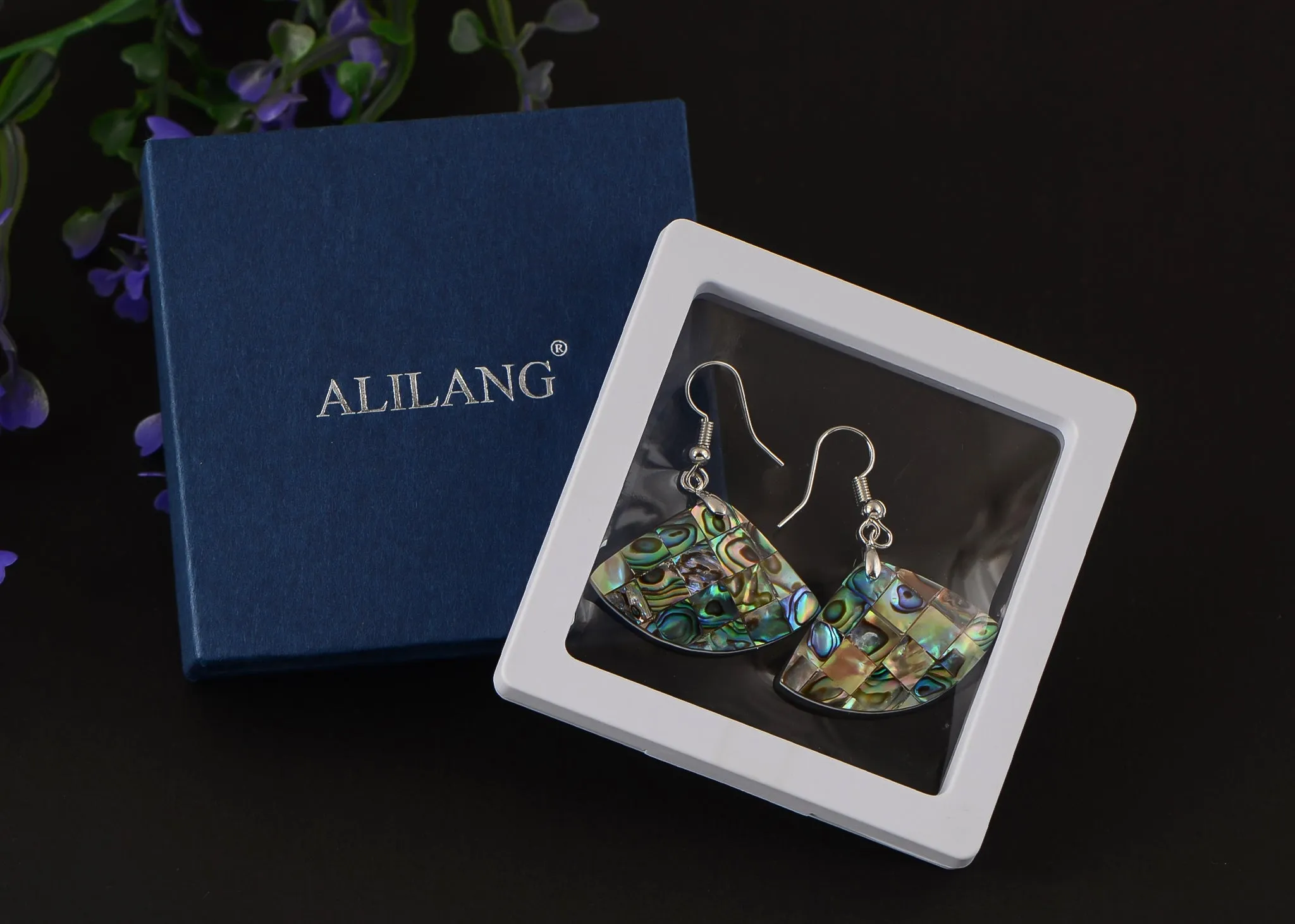 Alilang Mosaic Harmony Natural Abalone Shell Handmade Dangle Earrings Shell Jewelry