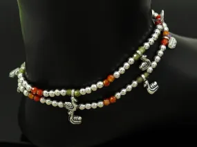 Amazing silver handmade beaded adjustable ankle bracelet, excellent belly dance jewelry, customized personalized gifting nank208