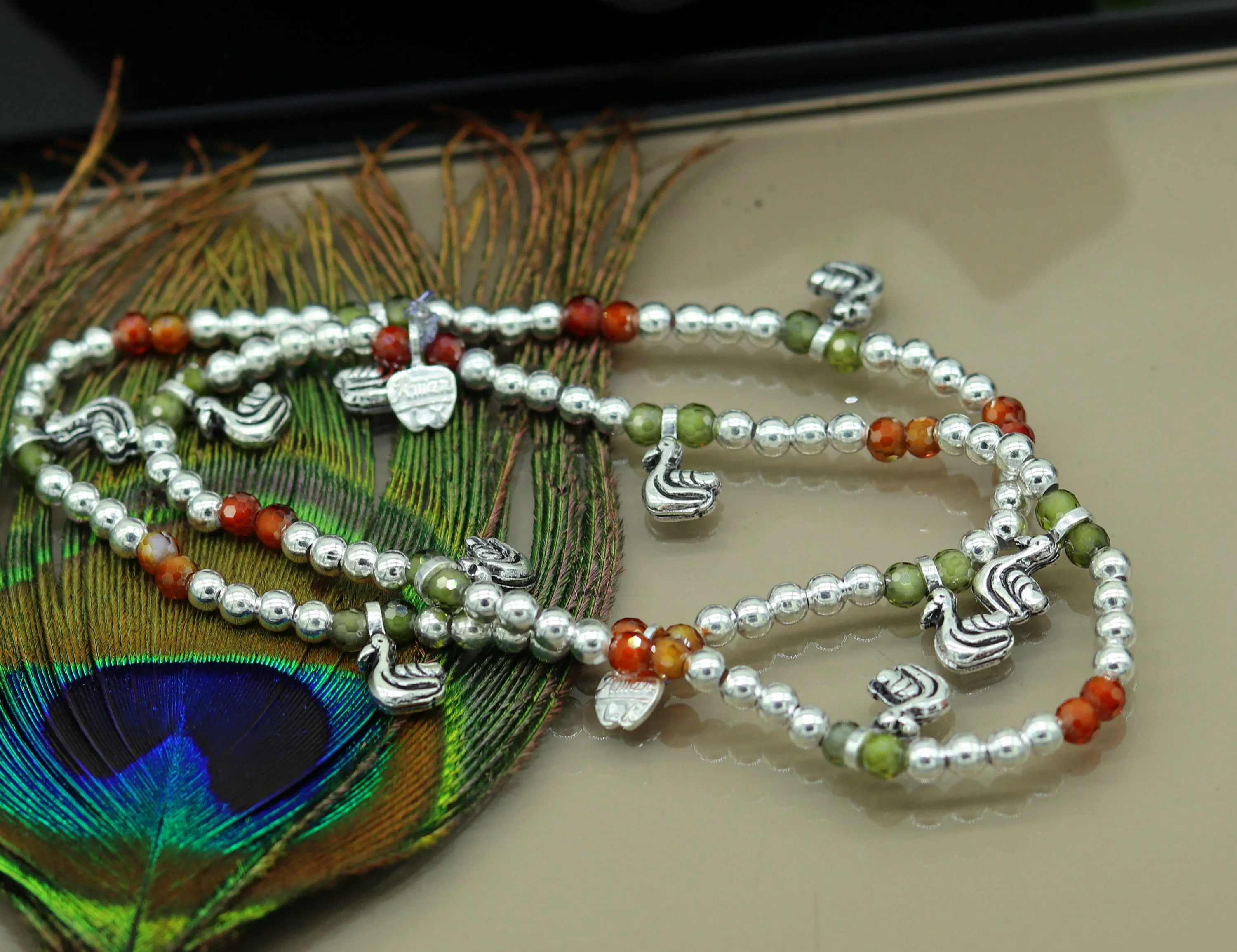 Amazing silver handmade beaded adjustable ankle bracelet, excellent belly dance jewelry, customized personalized gifting nank208