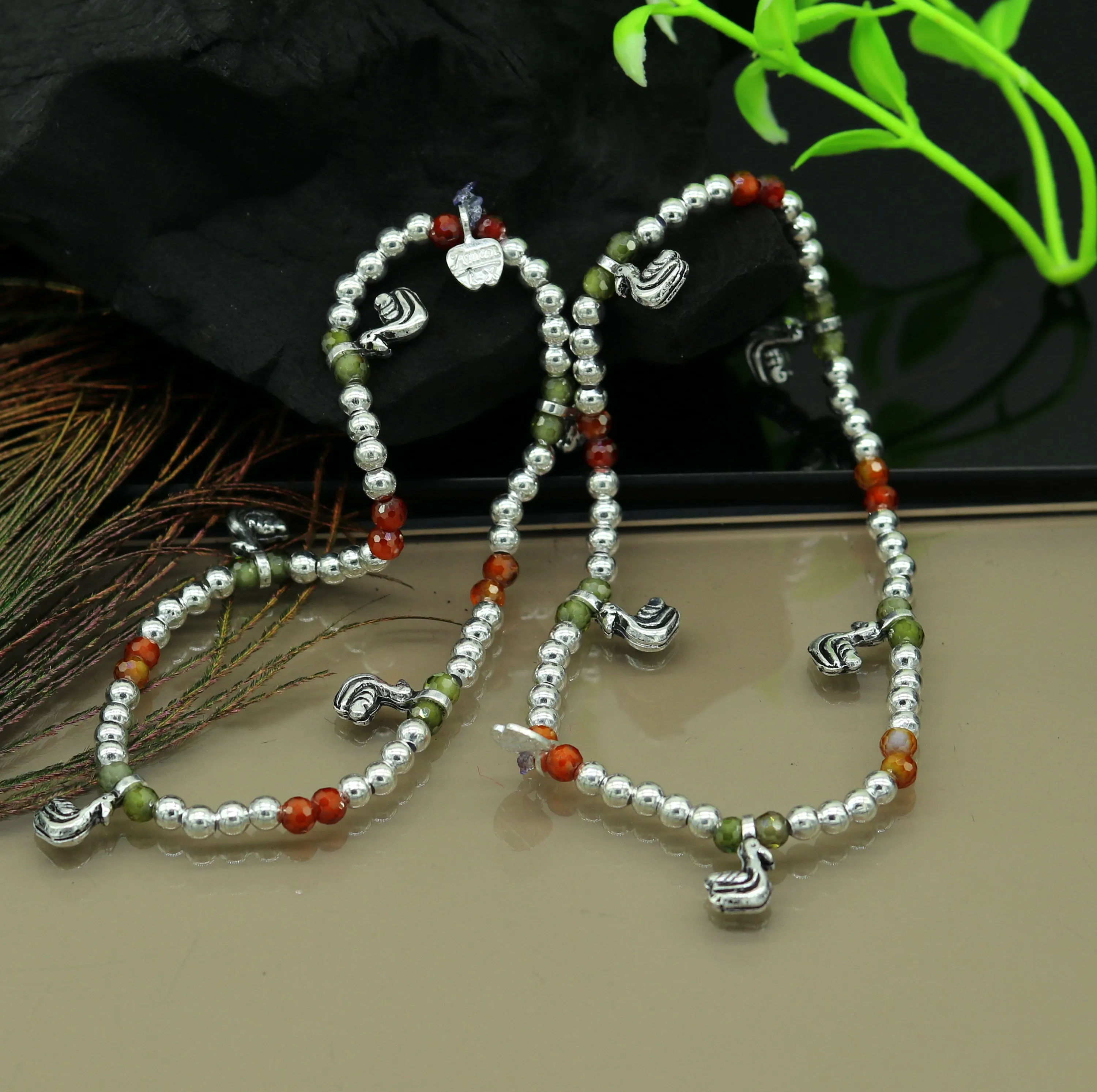 Amazing silver handmade beaded adjustable ankle bracelet, excellent belly dance jewelry, customized personalized gifting nank208