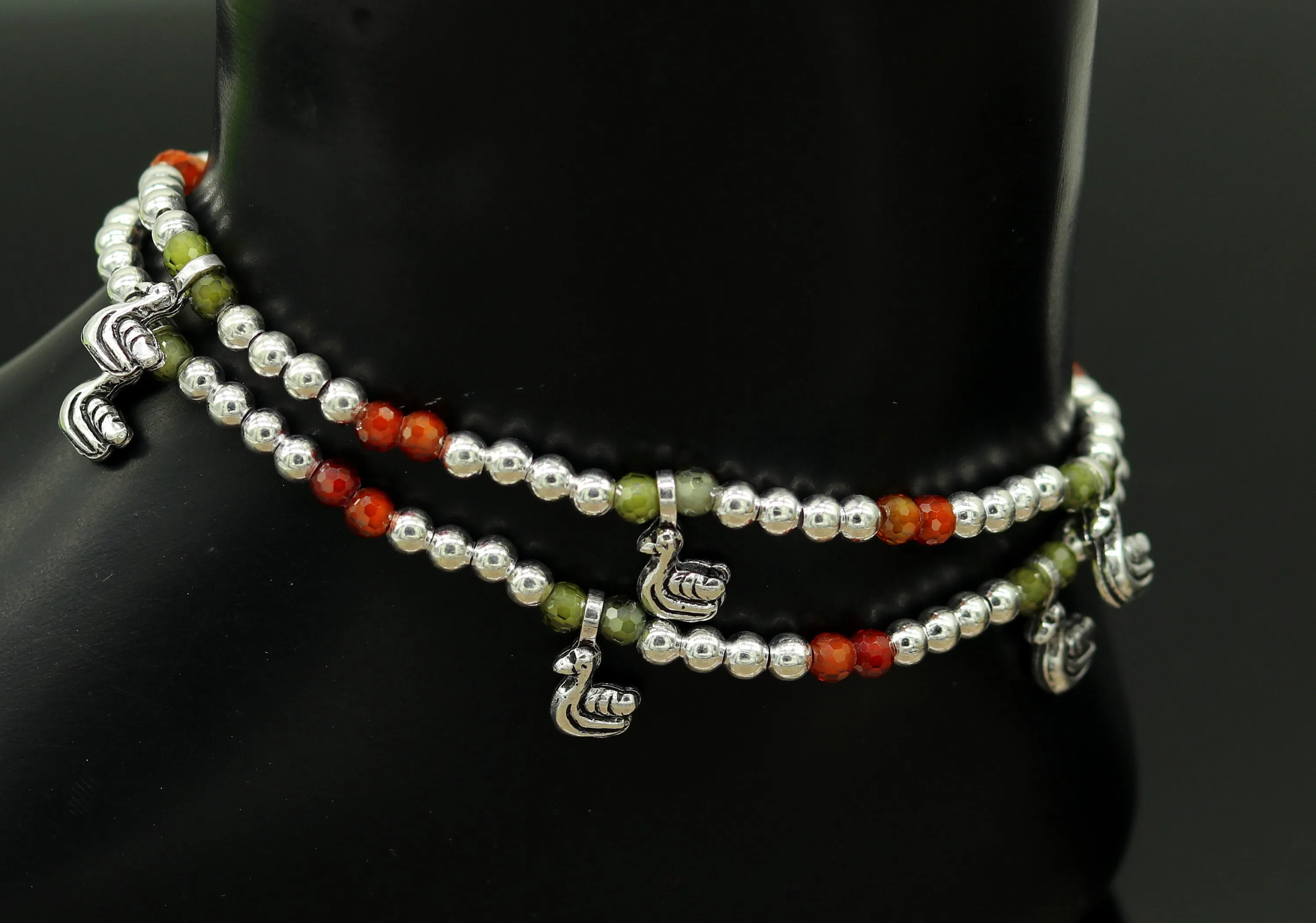 Amazing silver handmade beaded adjustable ankle bracelet, excellent belly dance jewelry, customized personalized gifting nank208