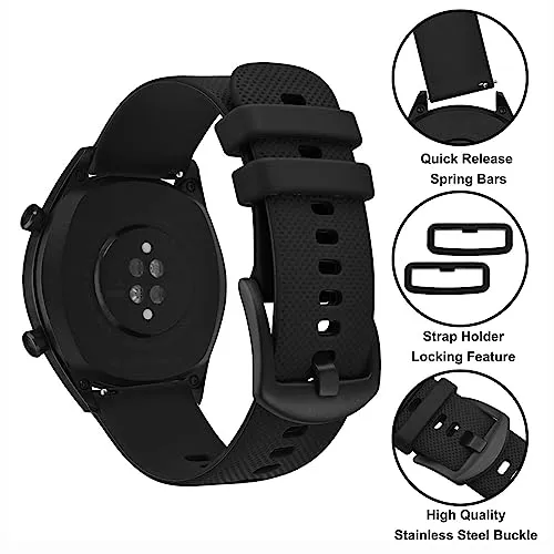 Anbeer Silicone Watch Band 20mm Quick Release Rubber Watch Straps for Men Women,Black Stainless Steel Buckle