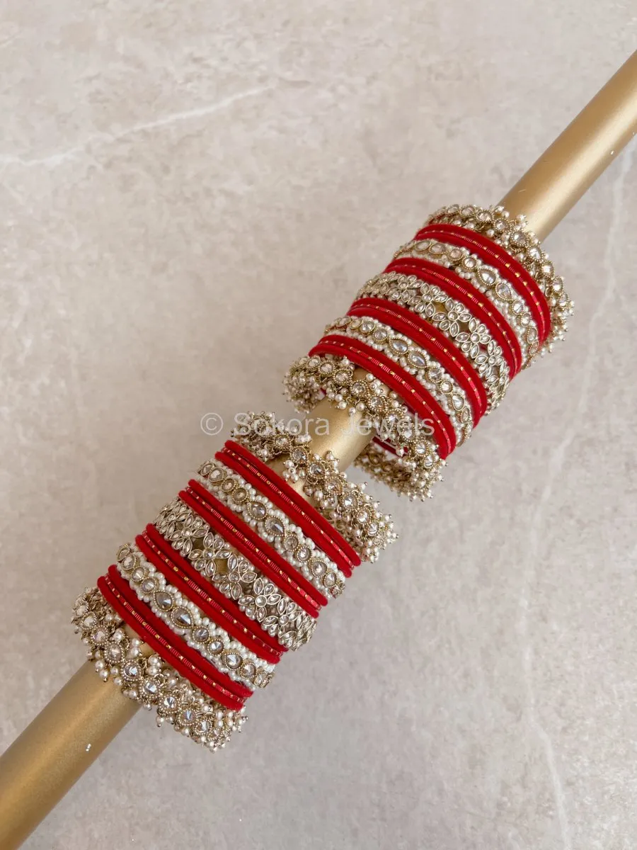 Anita Luxury Bridal Bangle Set - Red