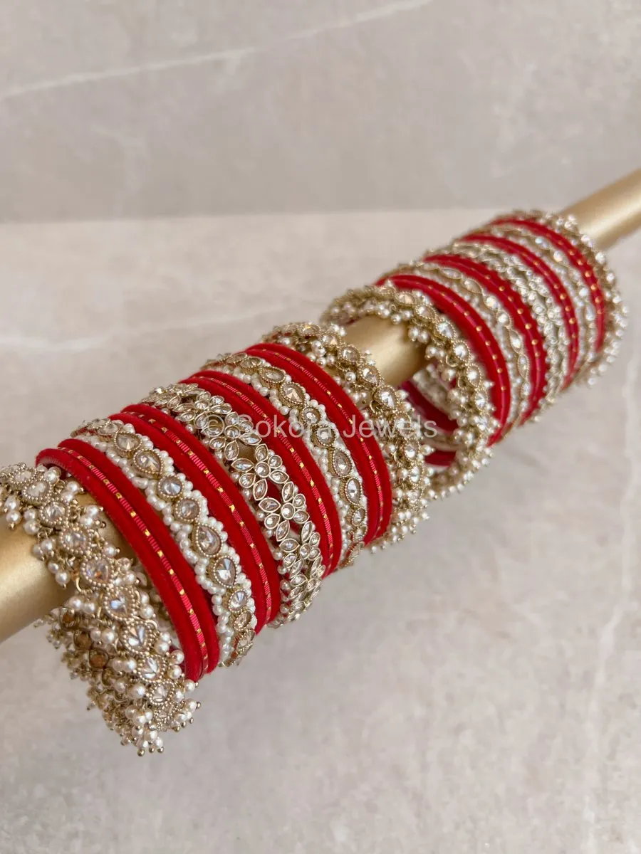 Anita Luxury Bridal Bangle Set - Red