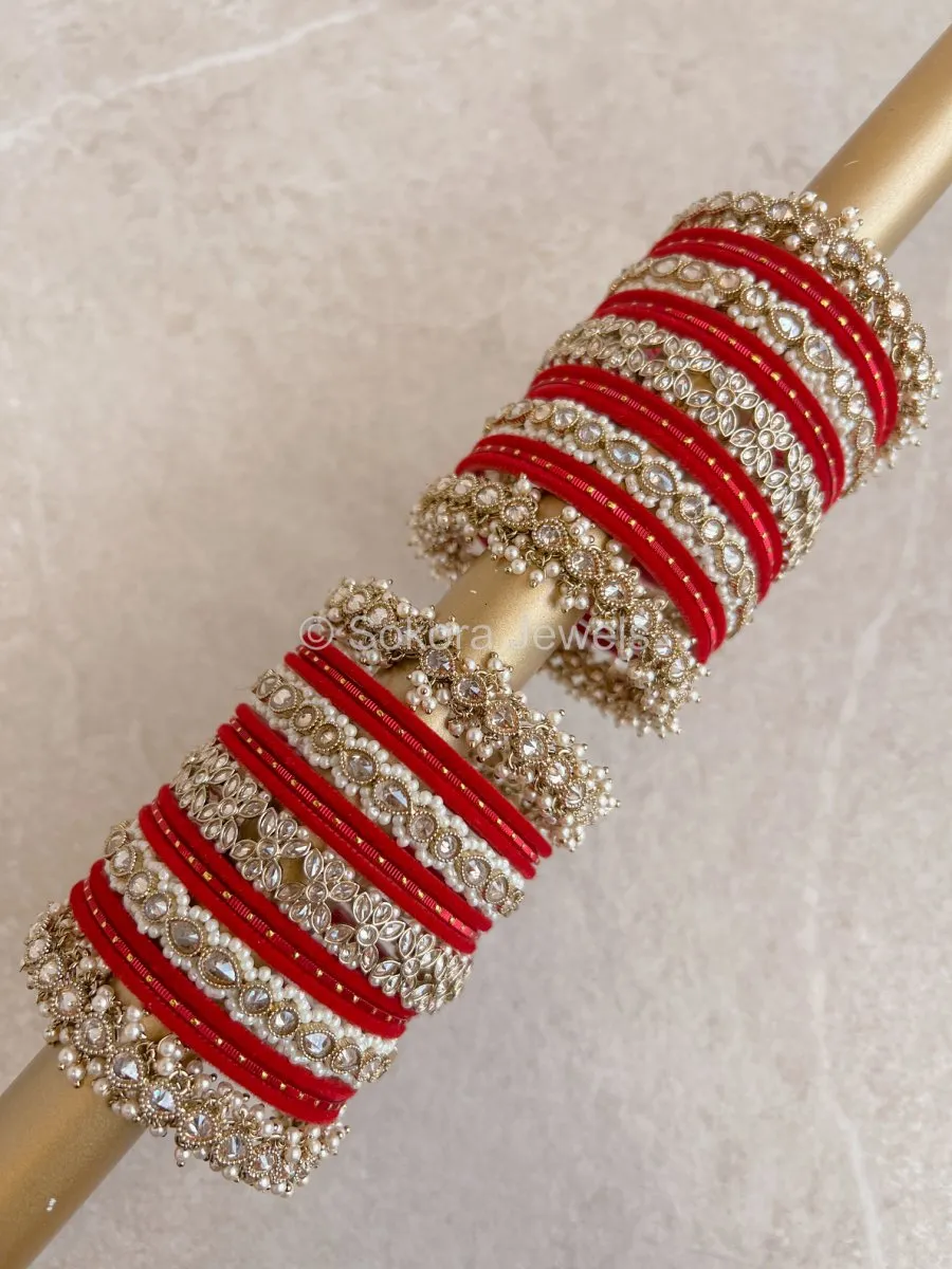Anita Luxury Bridal Bangle Set - Red