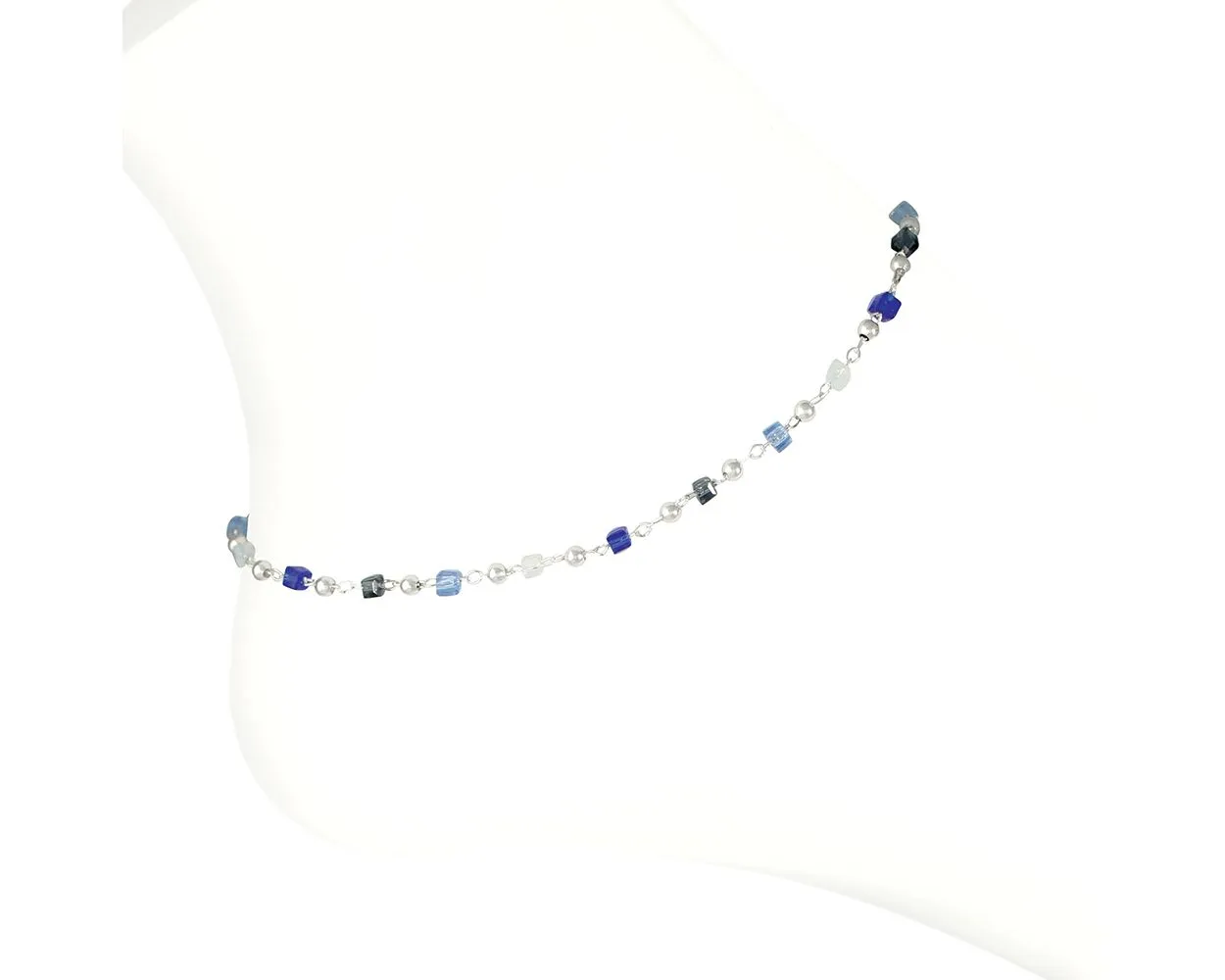 Anklet-Blue White Silver Starfish