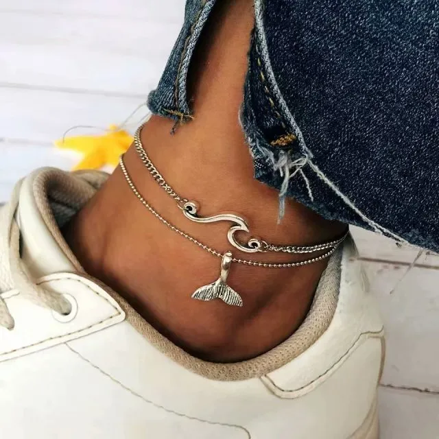anklets with metal butterfly and rhinestone design