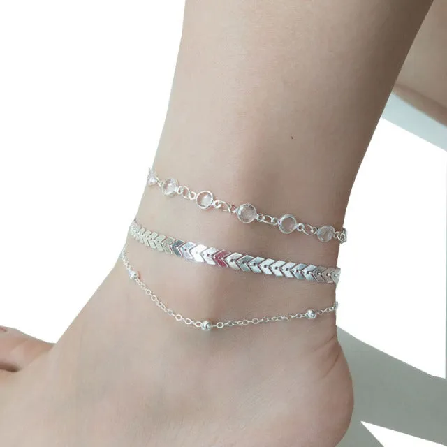 anklets with metal butterfly and rhinestone design