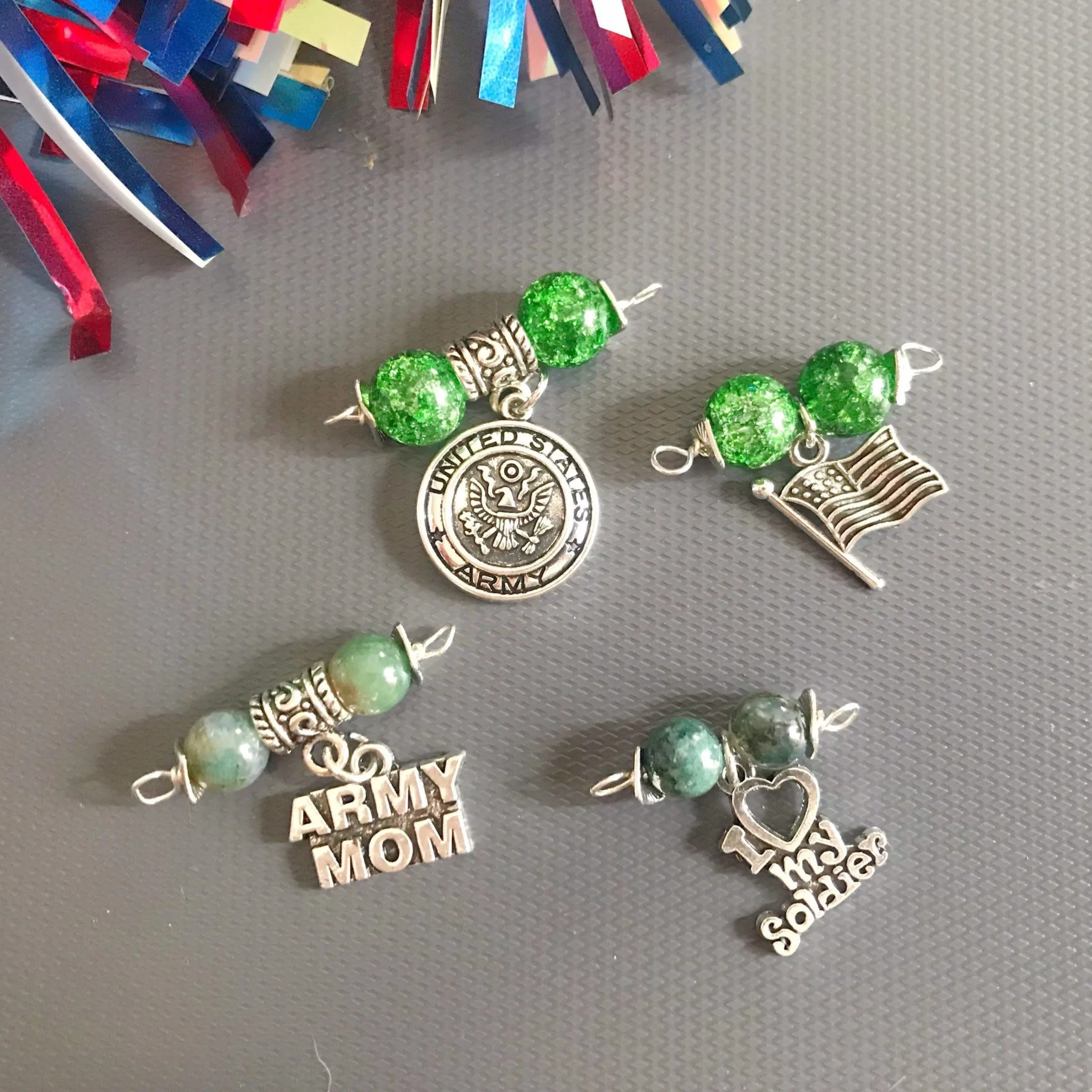 ARMY Mom Macrame Charm Beaded Bracelet