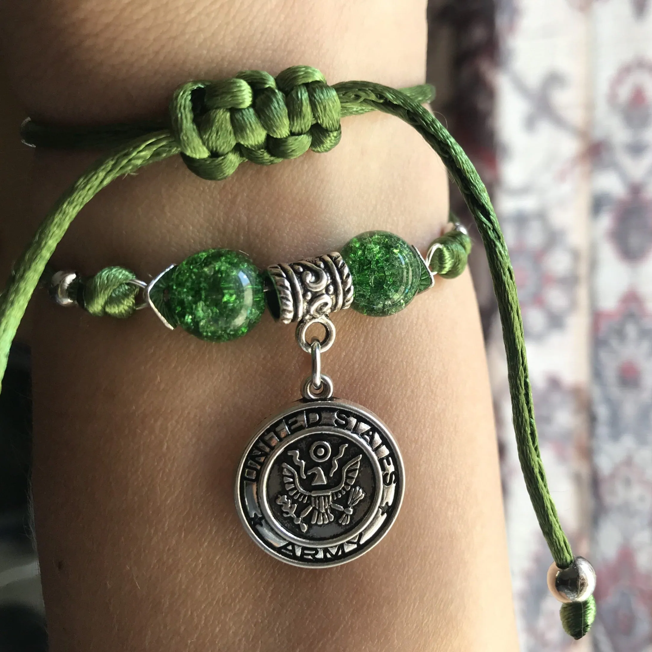 ARMY Mom Macrame Charm Beaded Bracelet