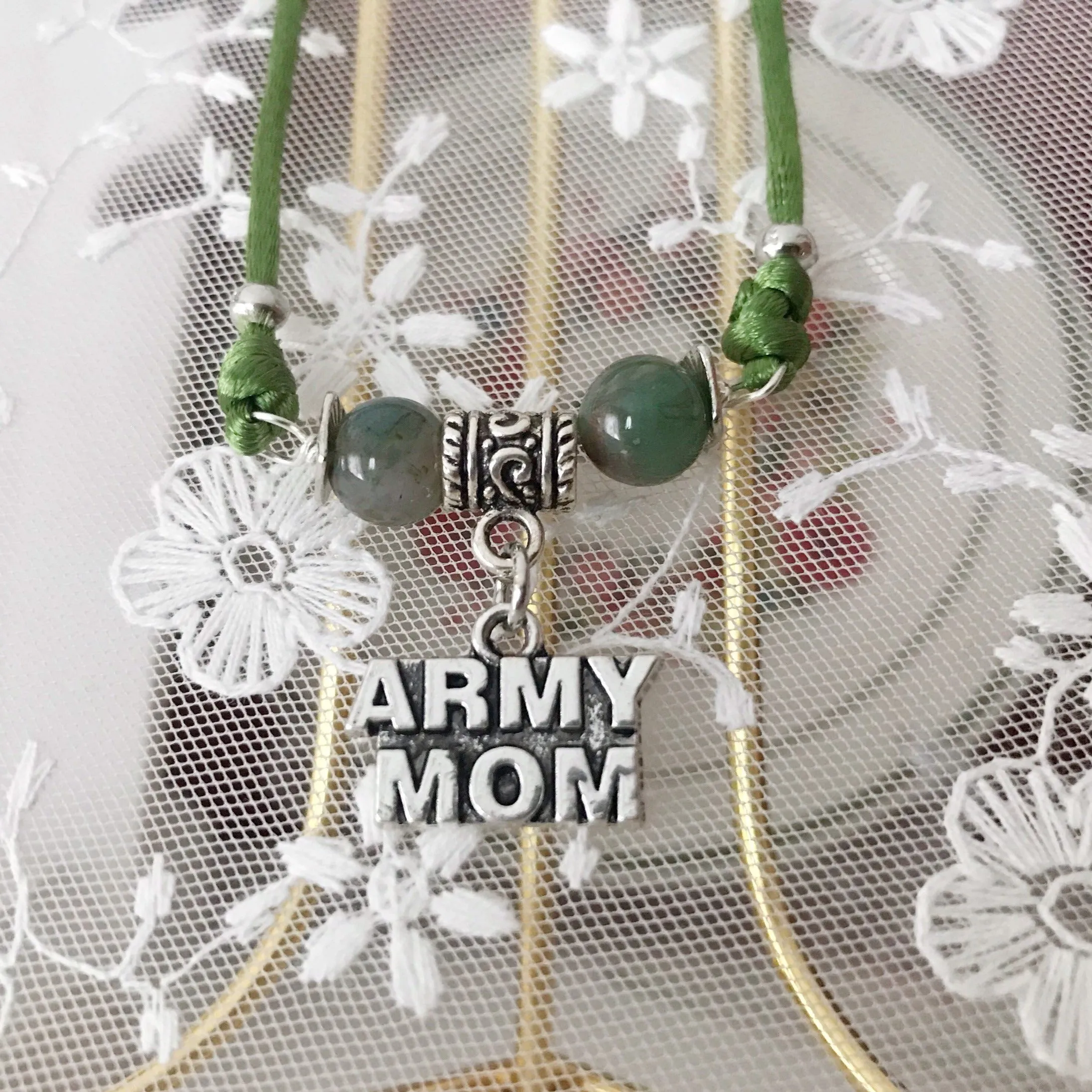 ARMY Mom Macrame Charm Beaded Bracelet