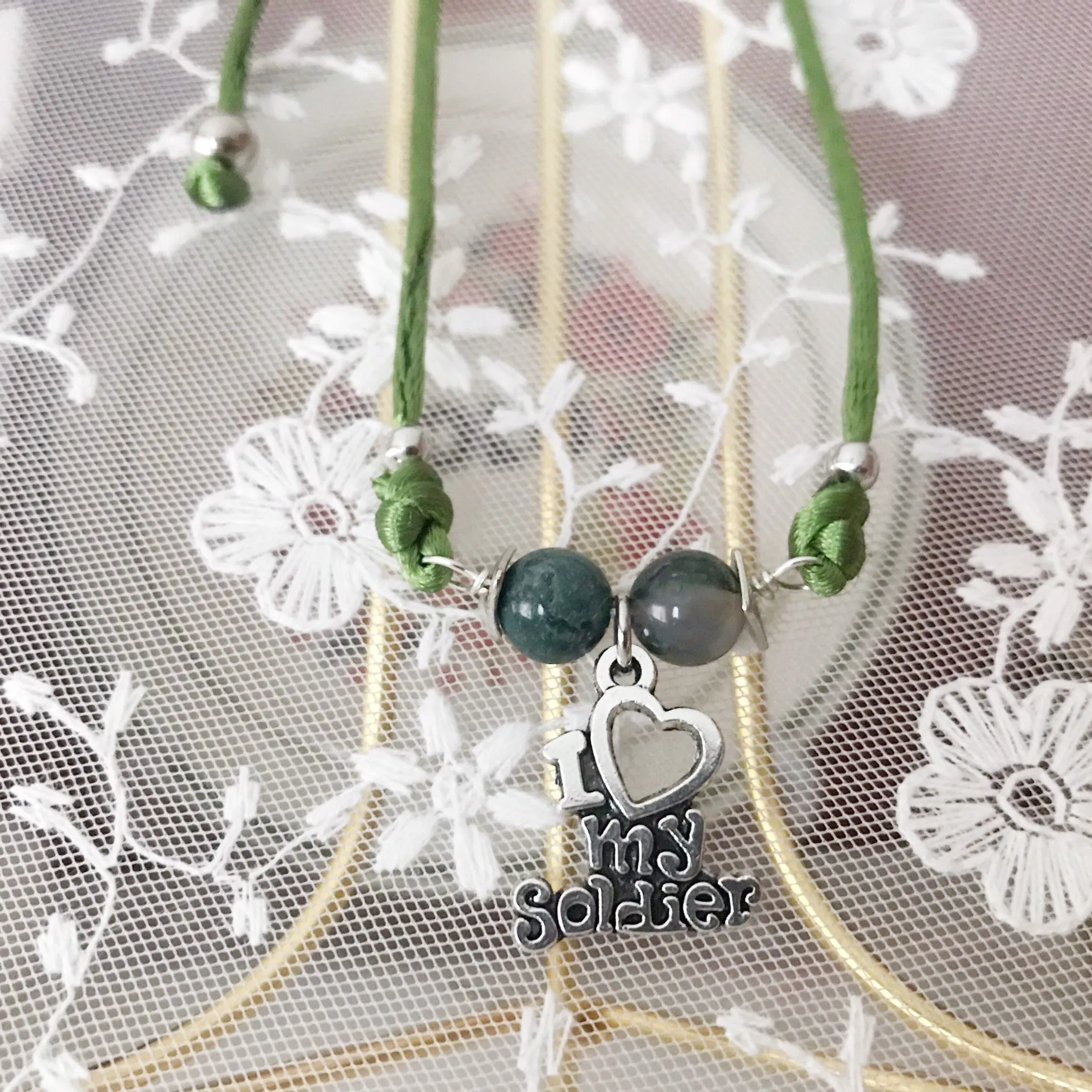 ARMY Mom Macrame Charm Beaded Bracelet