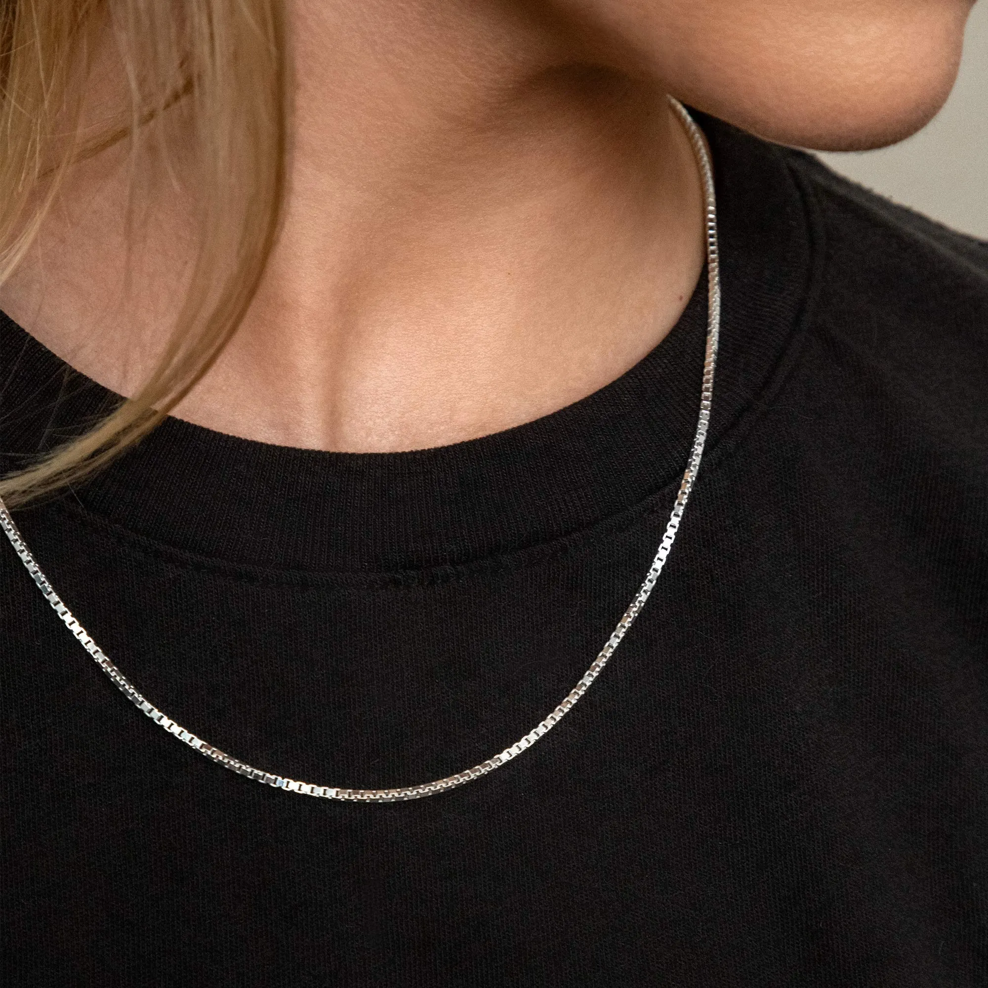 Authentic Solid Sterling Silver Box Chain Necklace 1MM - 3MM, Thin & Strong, Box Chain Sterling Silver, Silver Necklace for Men & Women, Made In Italy, Next Level Jewelry 16.0 Inches 1.5MM