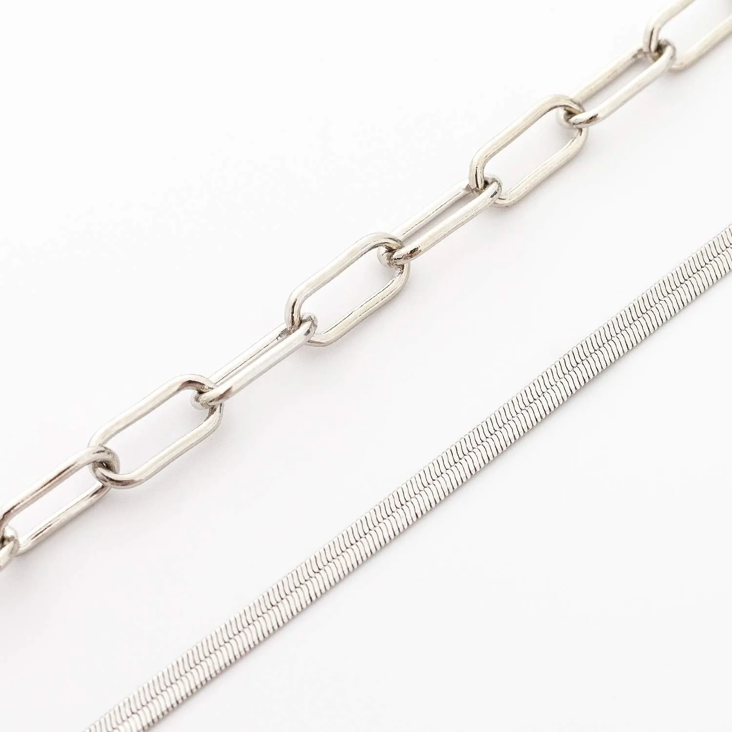 BaubleStar Link Layered Necklace Gold Layering Paperclip Chain Choker for Women 2 Layers Silver