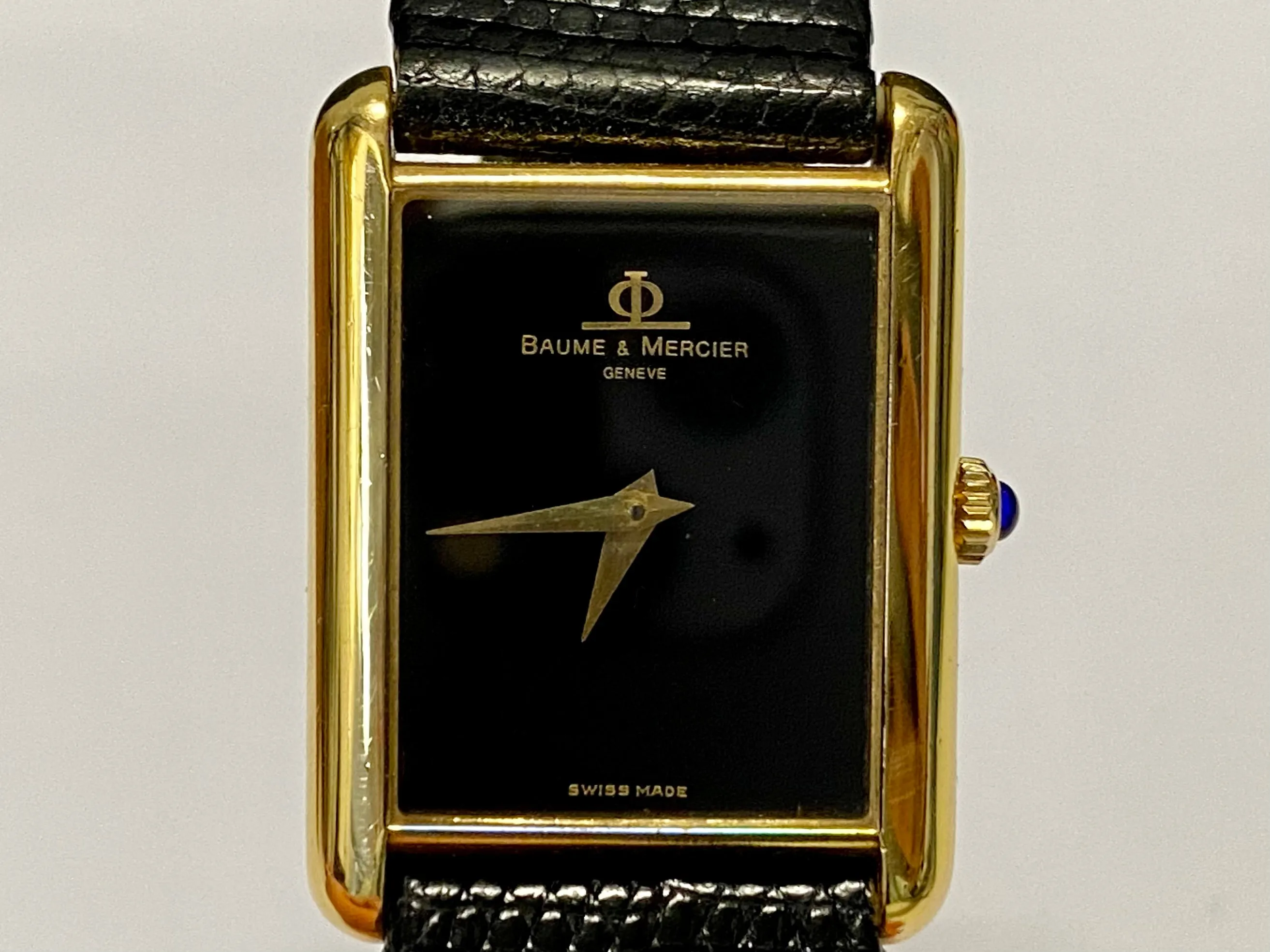 BAUME & MERCIER Beautiful 18K YG Tank Style w/ Black Dial Watch - $16K APR w/COA
