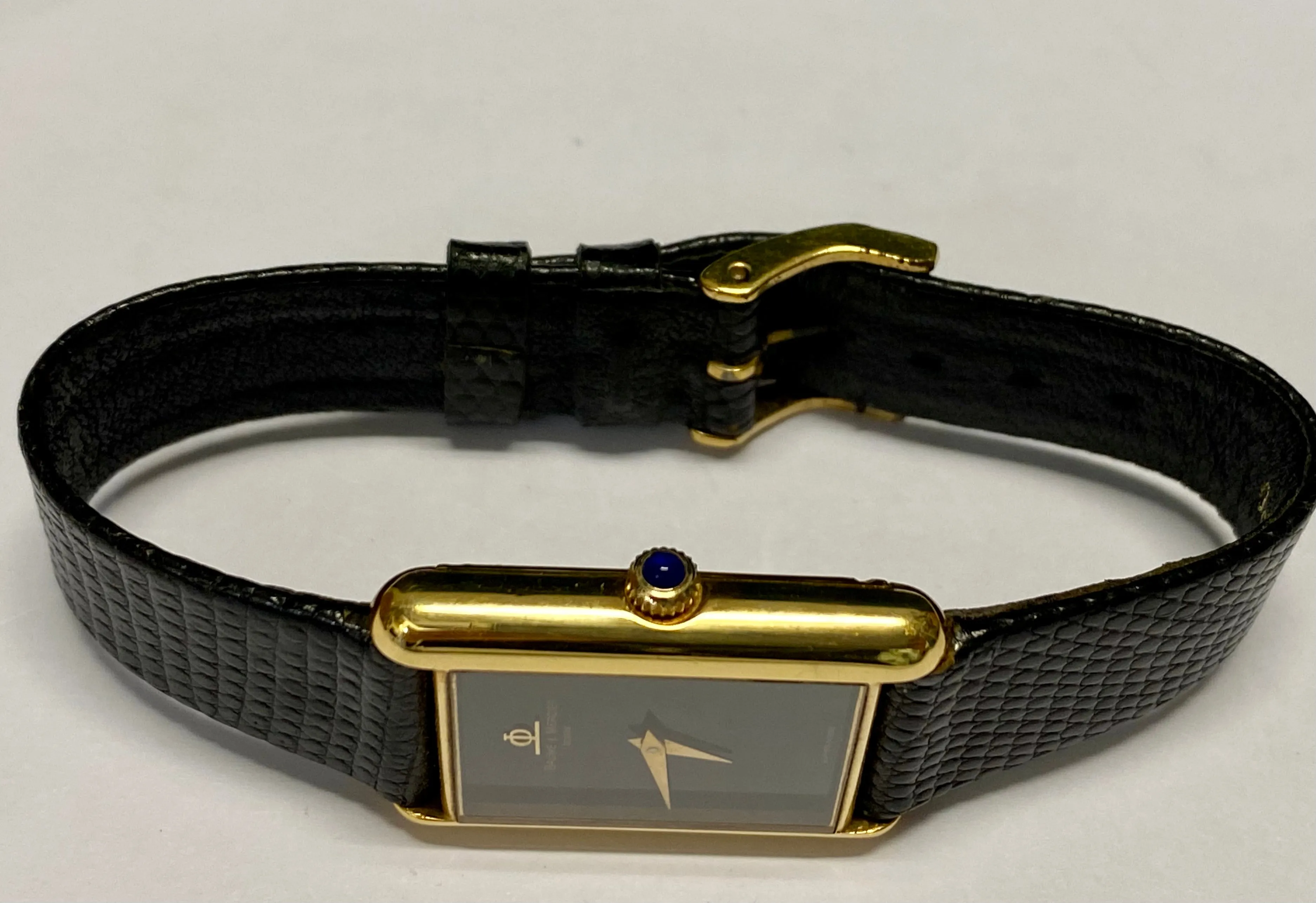 BAUME & MERCIER Beautiful 18K YG Tank Style w/ Black Dial Watch - $16K APR w/COA