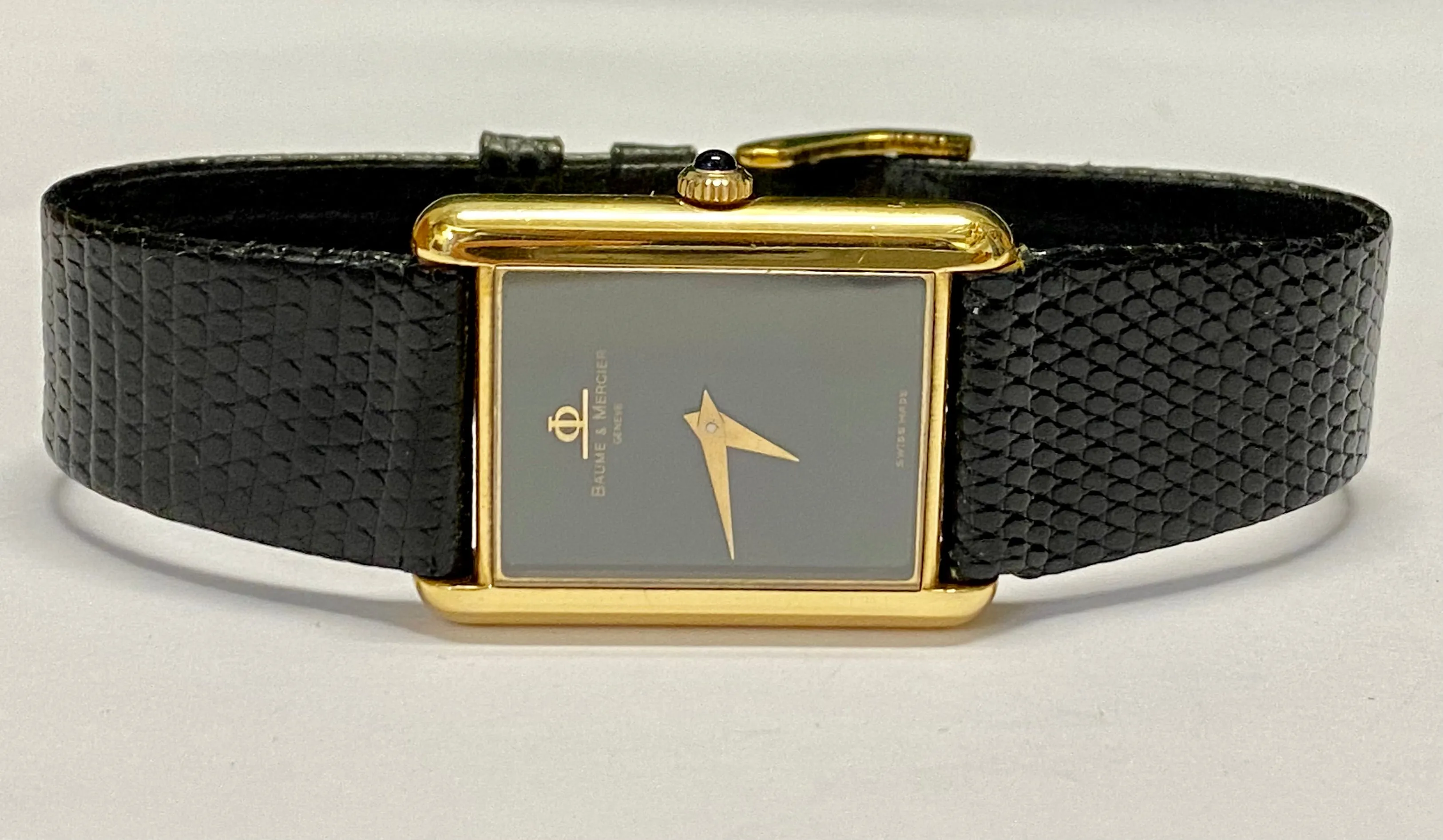 BAUME & MERCIER Beautiful 18K YG Tank Style w/ Black Dial Watch - $16K APR w/COA