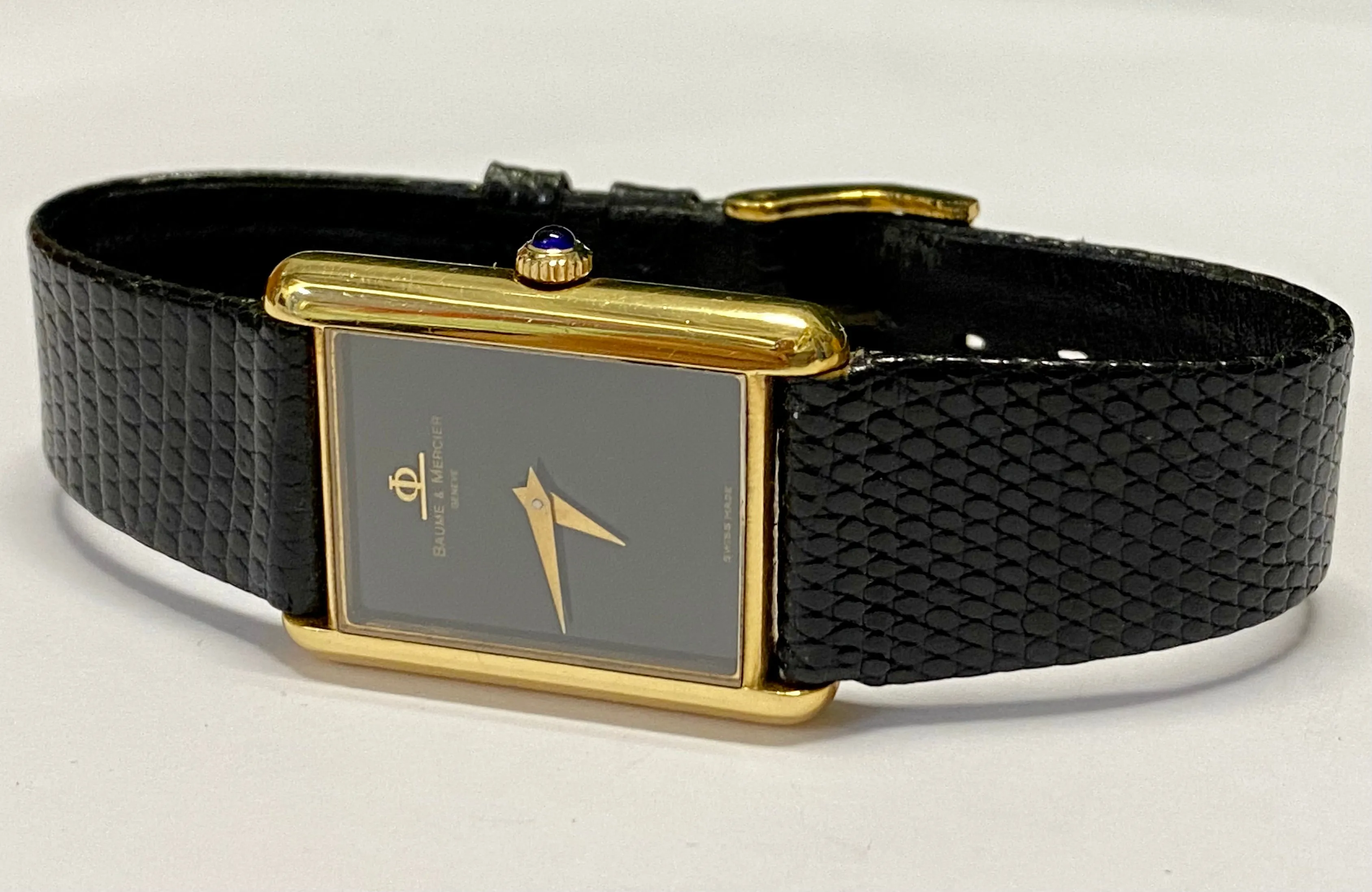 BAUME & MERCIER Beautiful 18K YG Tank Style w/ Black Dial Watch - $16K APR w/COA
