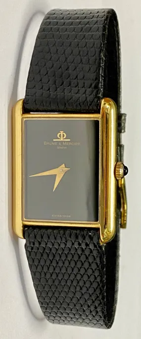 BAUME & MERCIER Beautiful 18K YG Tank Style w/ Black Dial Watch - $16K APR w/COA