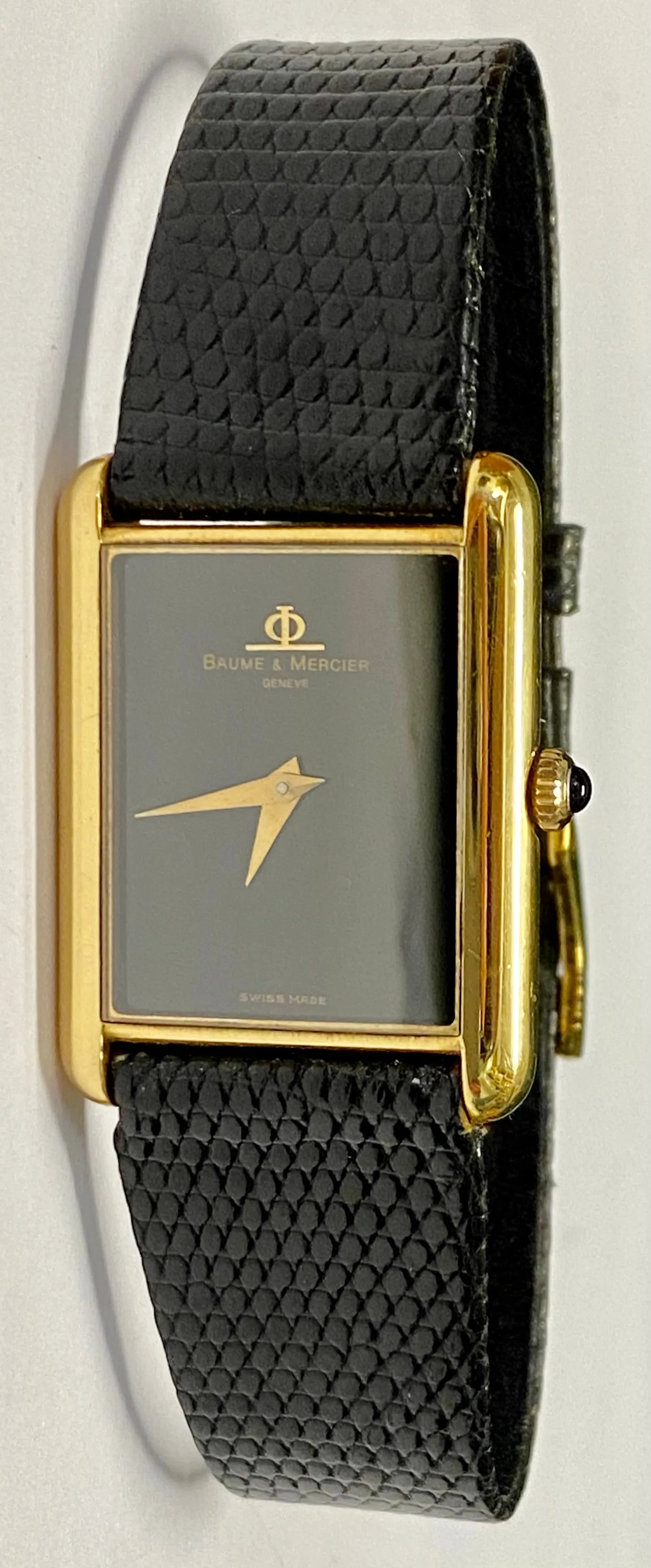BAUME & MERCIER Beautiful 18K YG Tank Style w/ Black Dial Watch - $16K APR w/COA