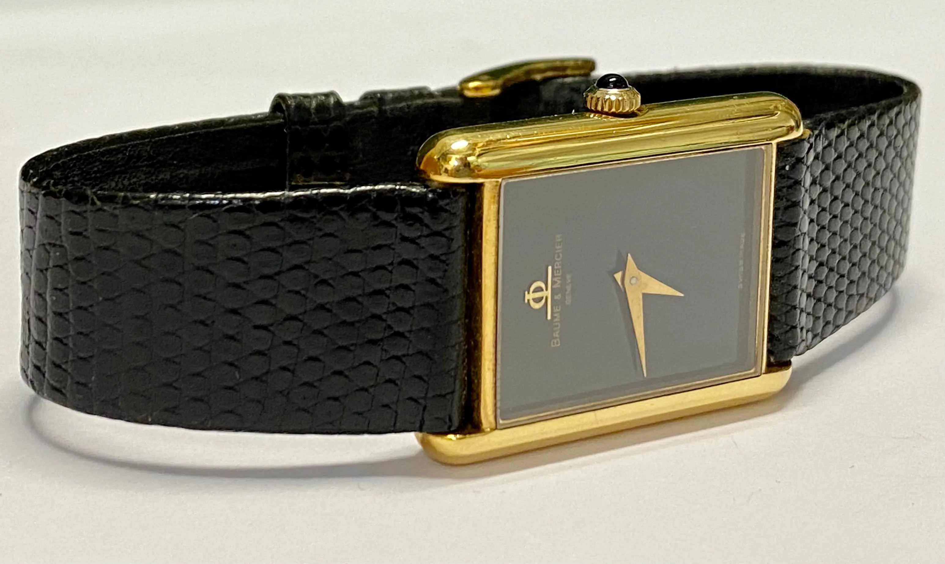 BAUME & MERCIER Beautiful 18K YG Tank Style w/ Black Dial Watch - $16K APR w/COA