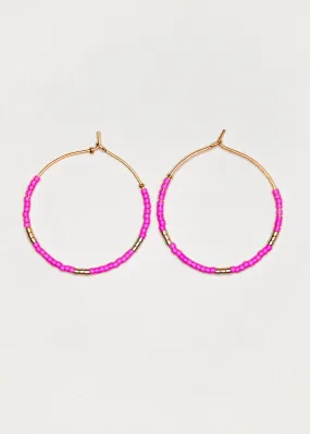 Beaded Summer Hoop in Hot Pink