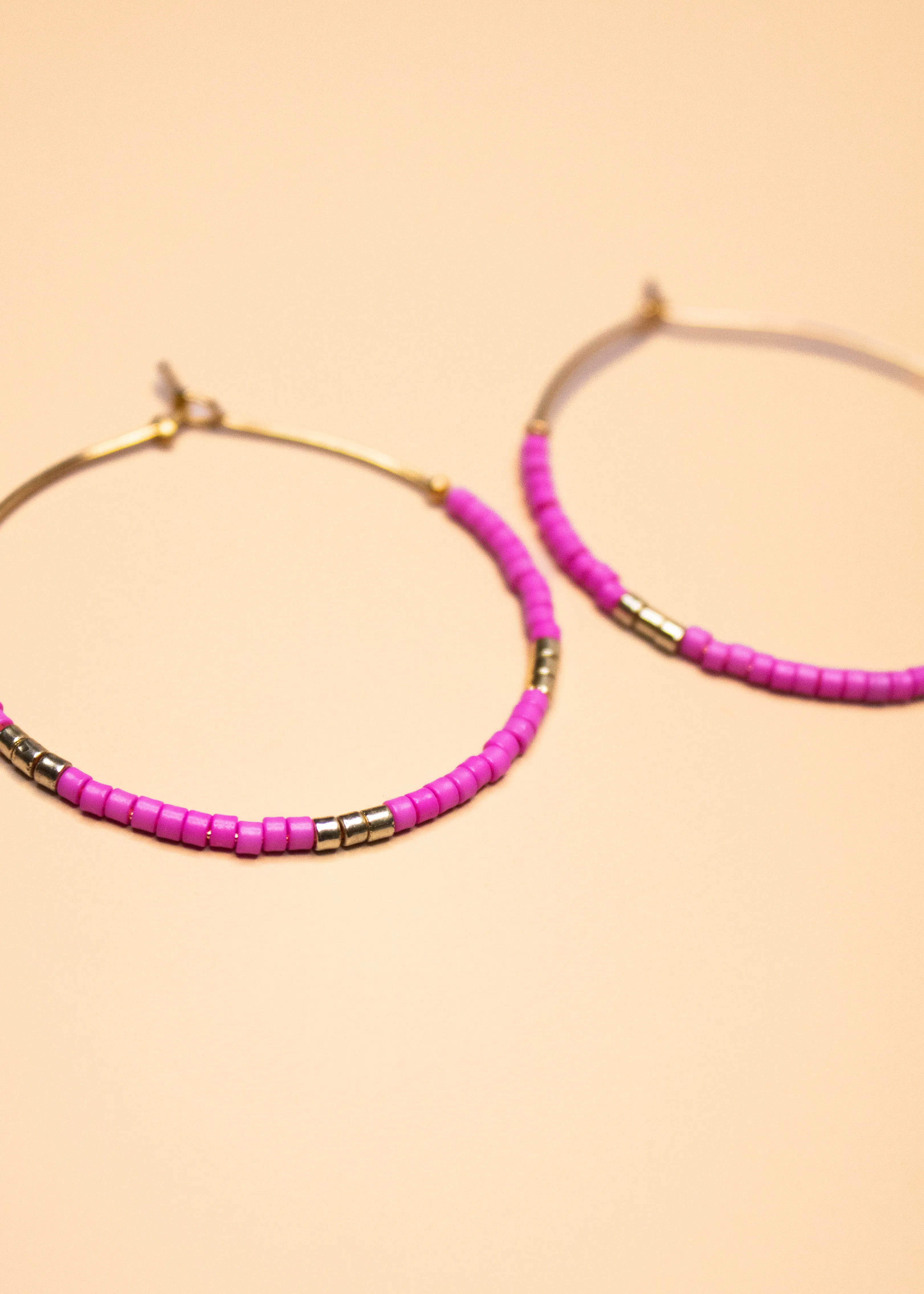 Beaded Summer Hoop in Hot Pink