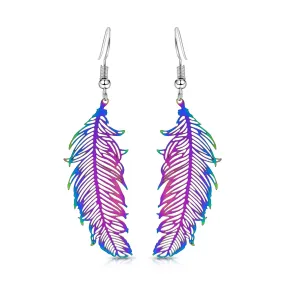 BESHEEK Rainbow Stainless Steel "Flawless Feather"Earrings | Handmade Hypoallergenic Boho Beach Gala Wedding Style Fashion Earrings
