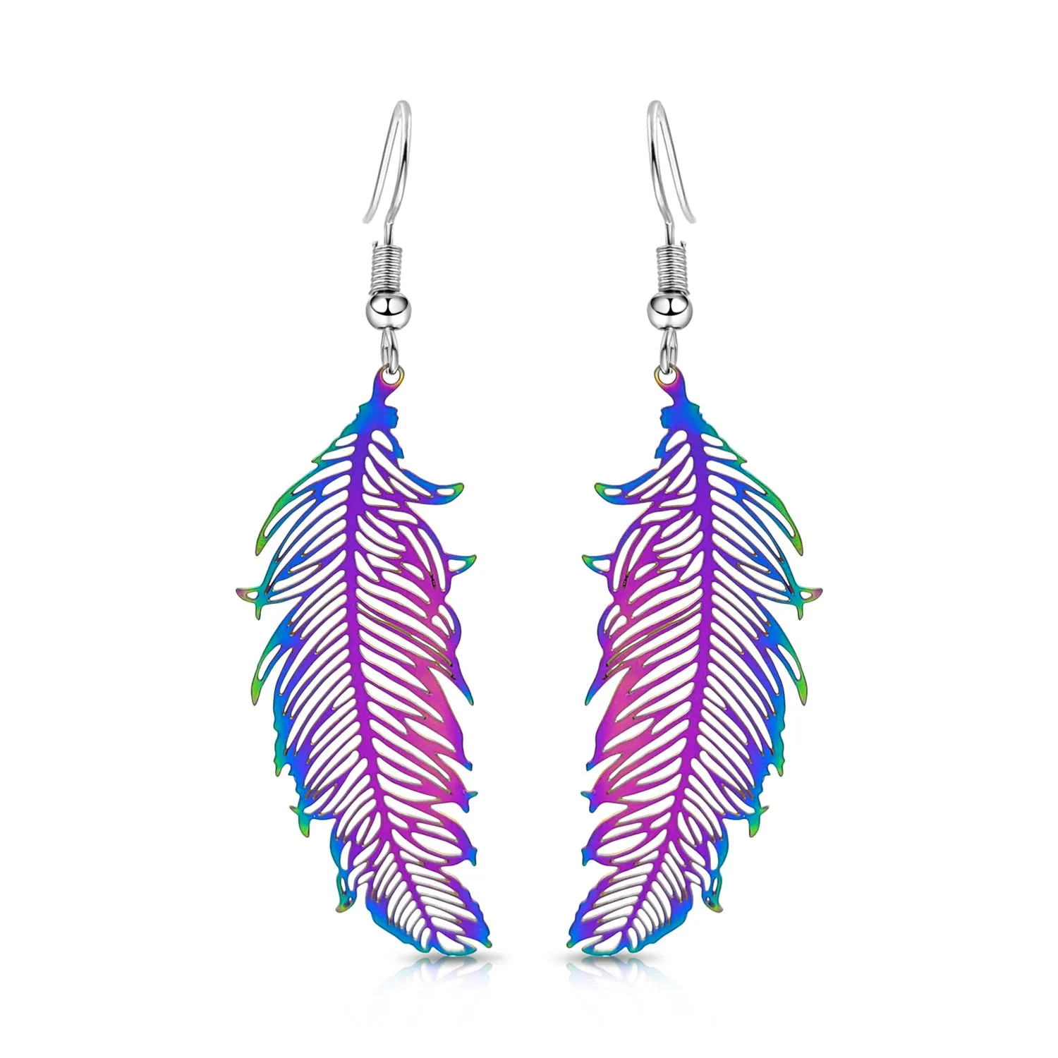BESHEEK Rainbow Stainless Steel "Flawless Feather"Earrings | Handmade Hypoallergenic Boho Beach Gala Wedding Style Fashion Earrings