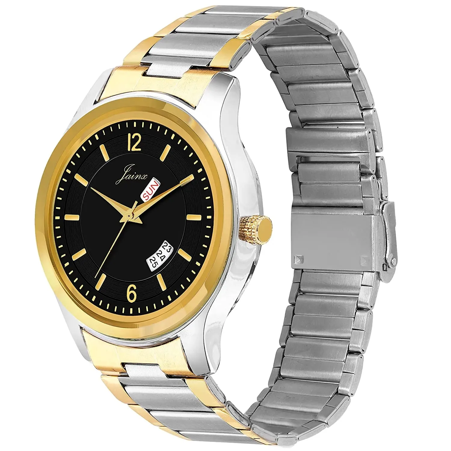 Black Dial Gold Plated Steel Analog Watch - For Men JM1174
