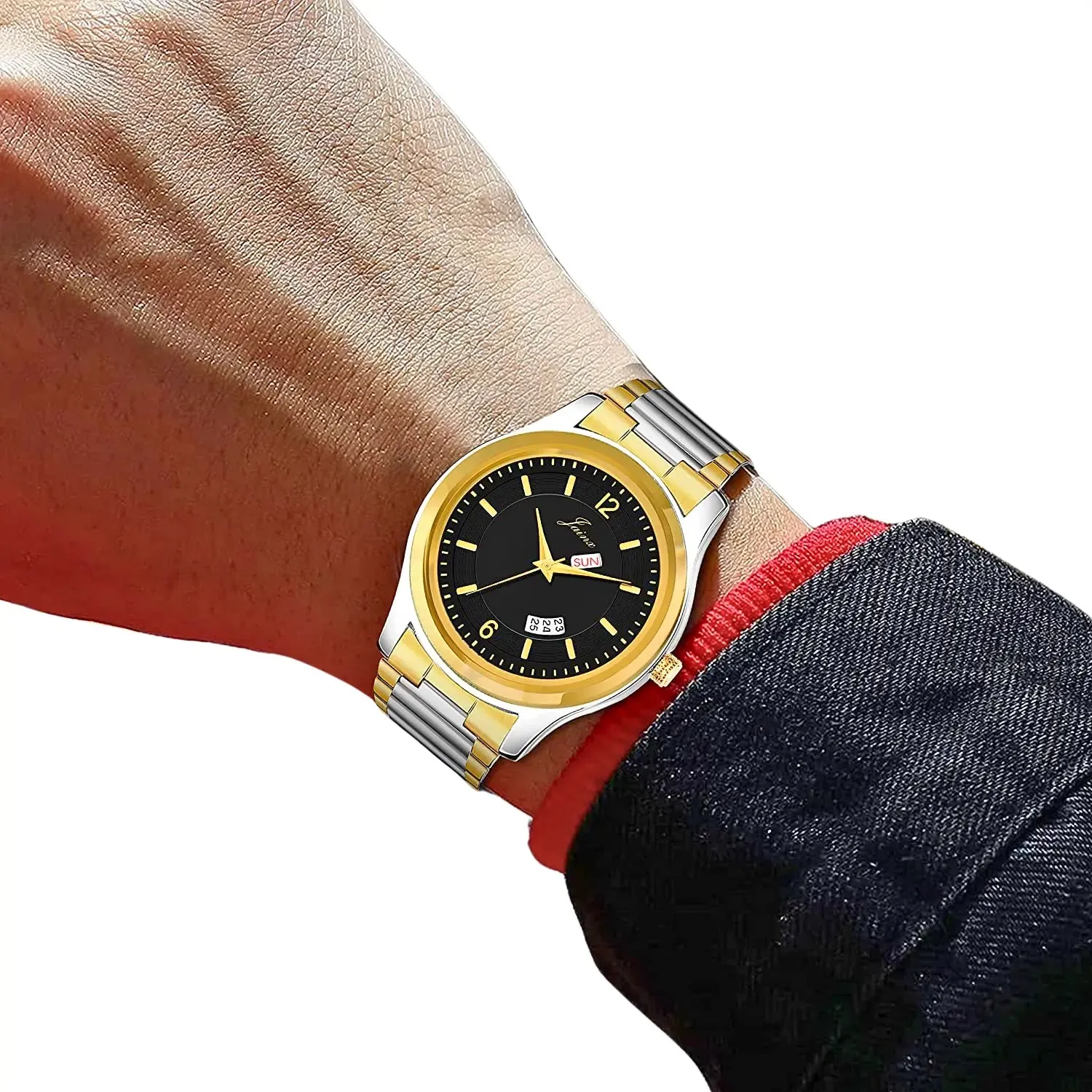 Black Dial Gold Plated Steel Analog Watch - For Men JM1174