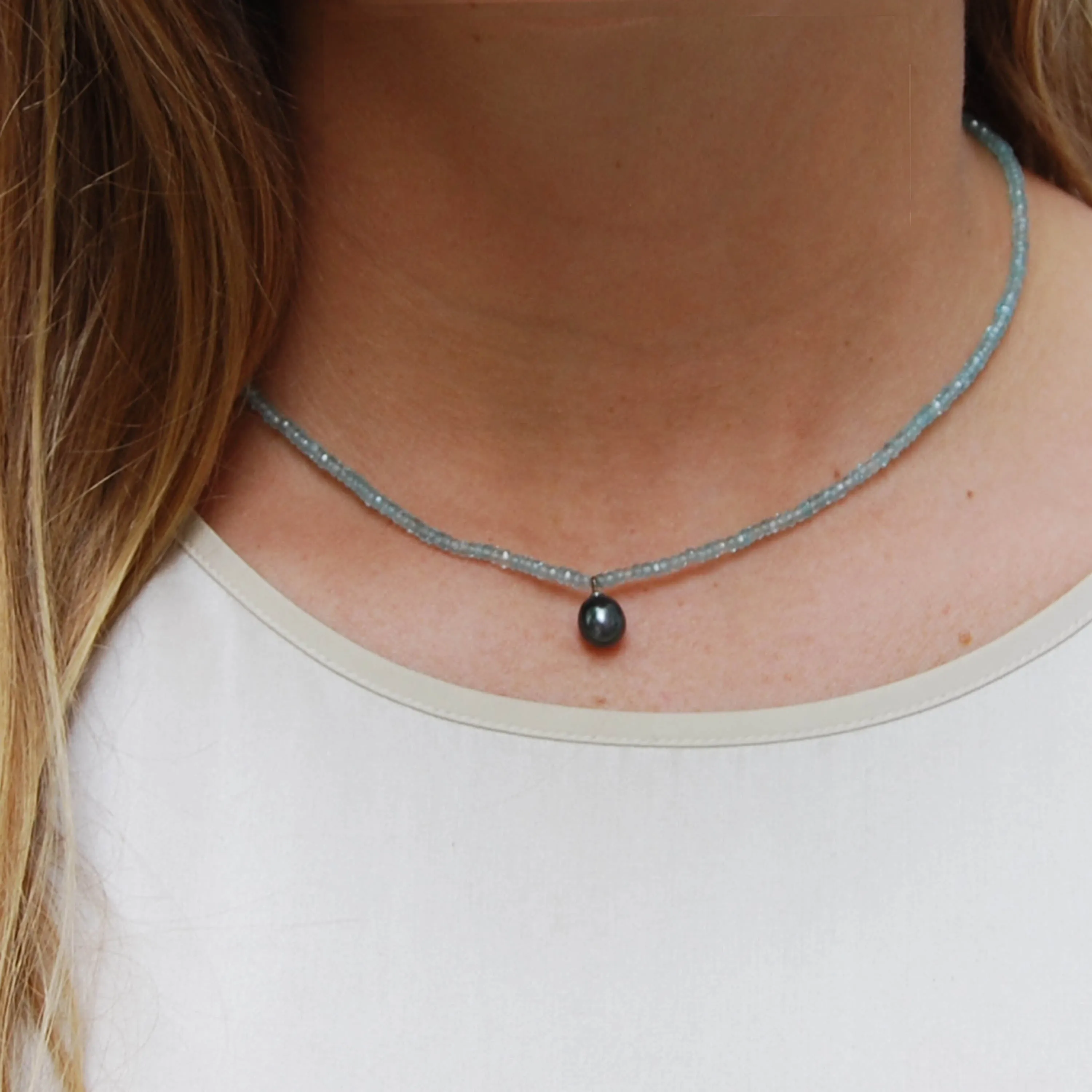Black Freshwater Pearl & Apatite Drop Necklace