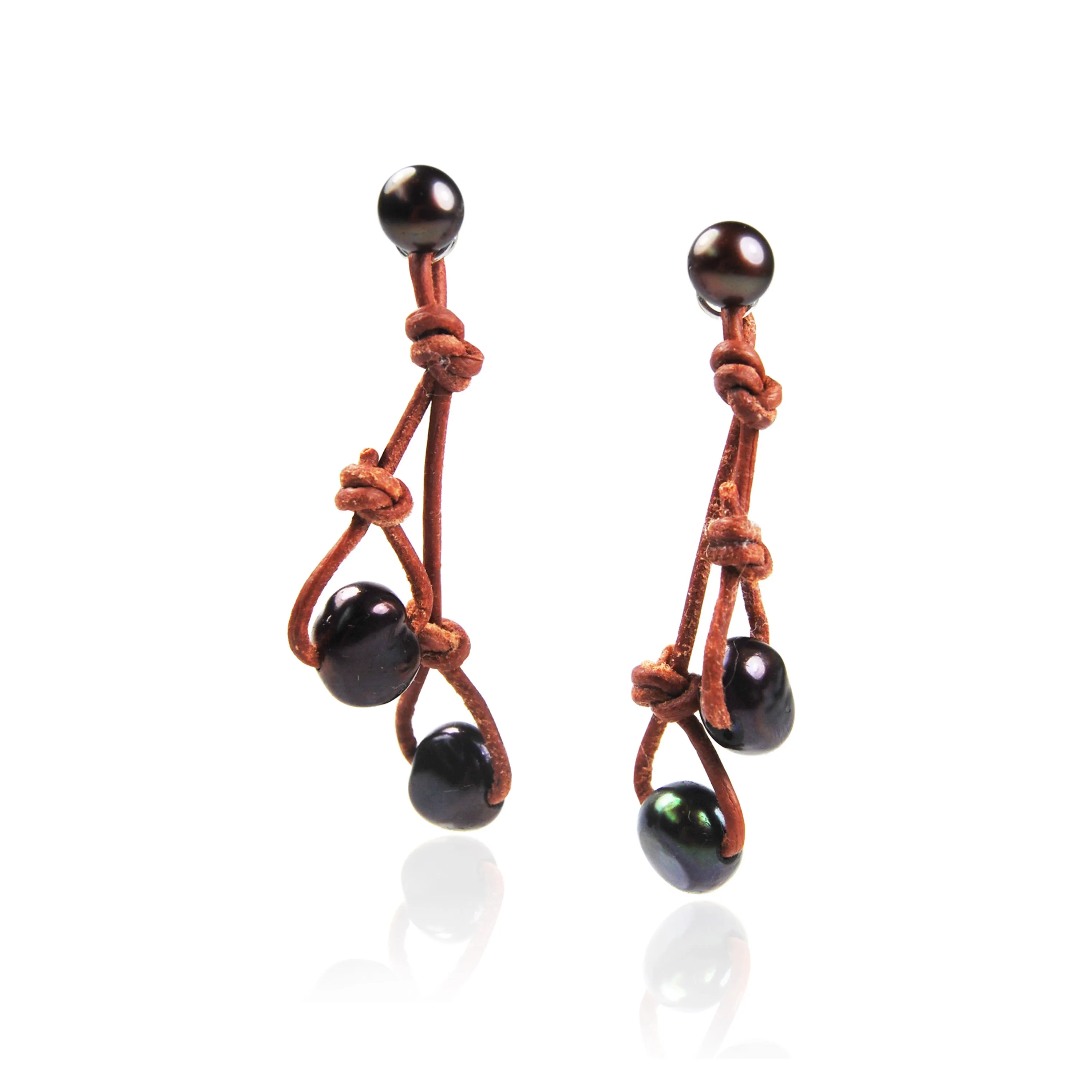 Black Freshwater Pearl & Tan 'Warrior' Earrings
