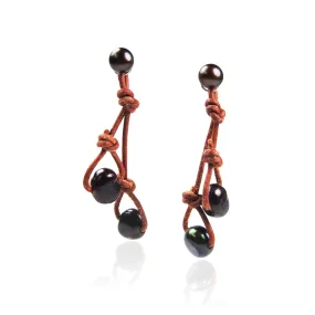 Black Freshwater Pearl & Tan 'Warrior' Earrings