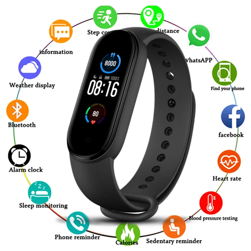 Bluetooth Smart Watch Fitness Bracelet Heart Rate Monitor Wrist Watch Black