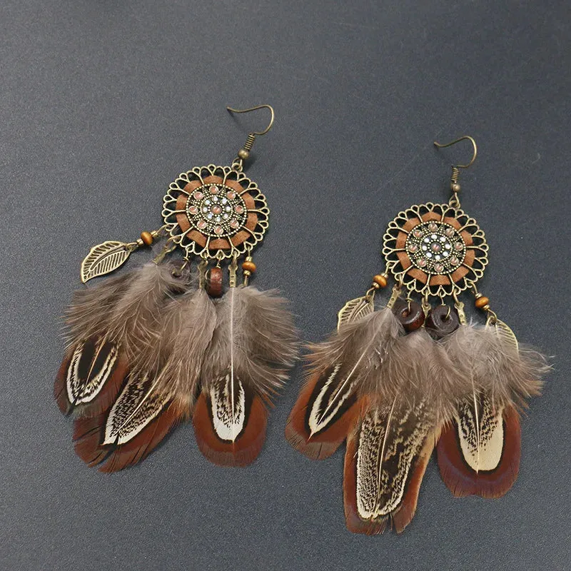 Bohemian Feather Tassel Dream Catcher Earrings