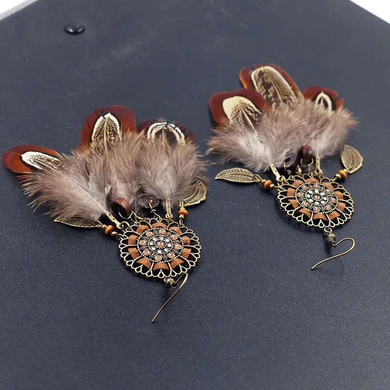 Bohemian Feather Tassel Dream Catcher Earrings