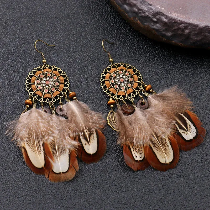 Bohemian Feather Tassel Dream Catcher Earrings