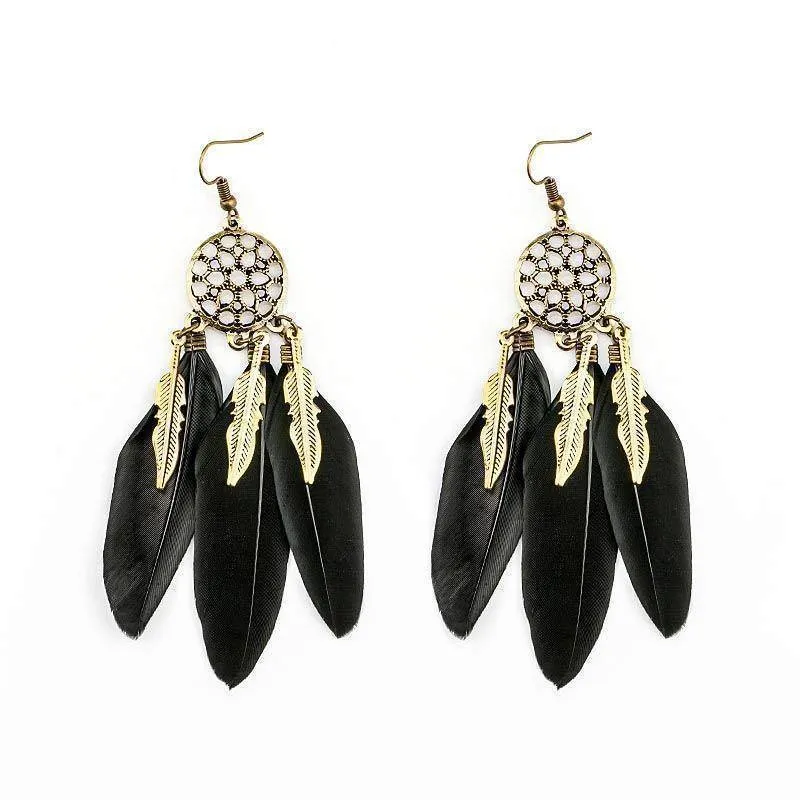 Bohemian Feather Tassel Dreamcatcher Earring