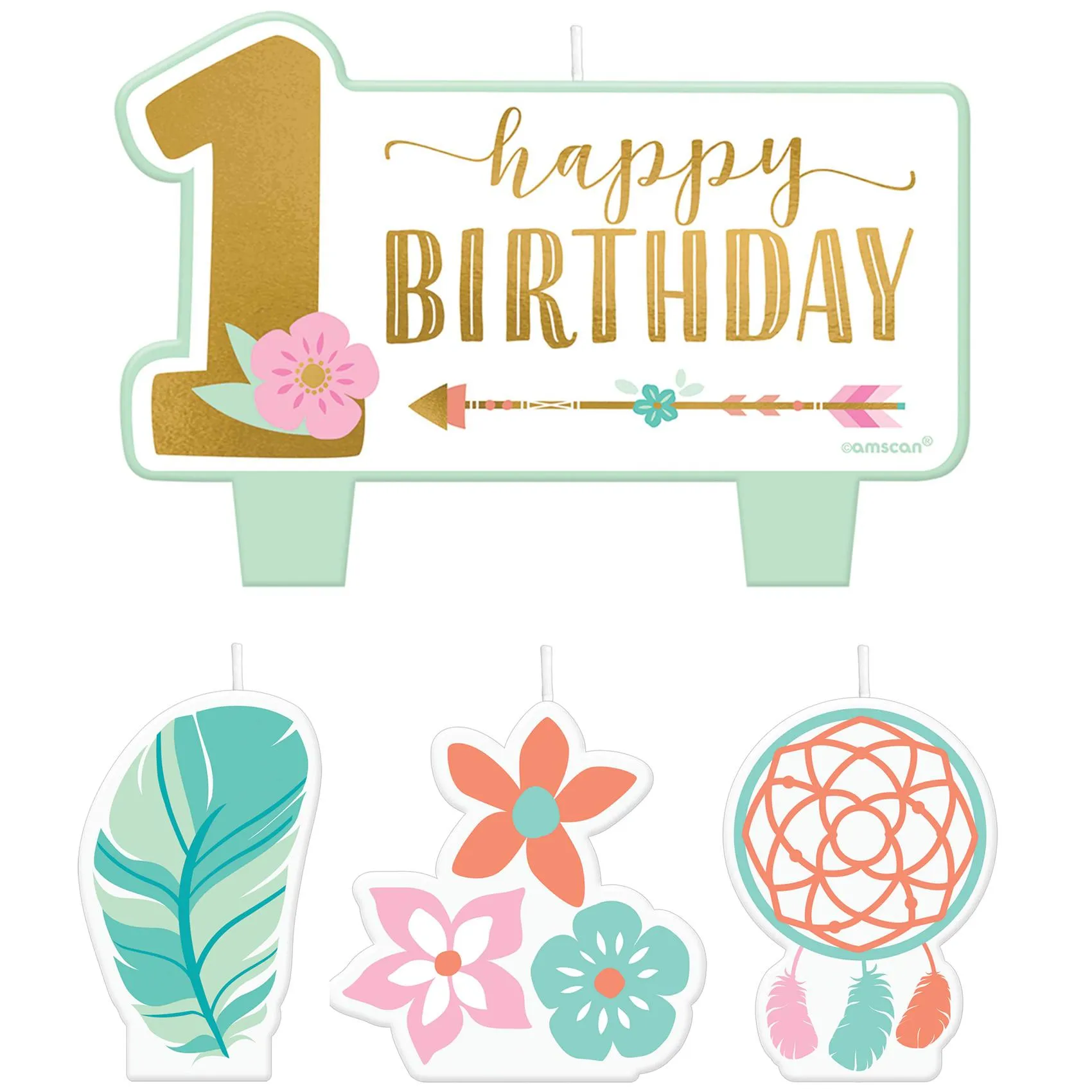 Boho 1st Birthday Girl Candle Set 4pcs
