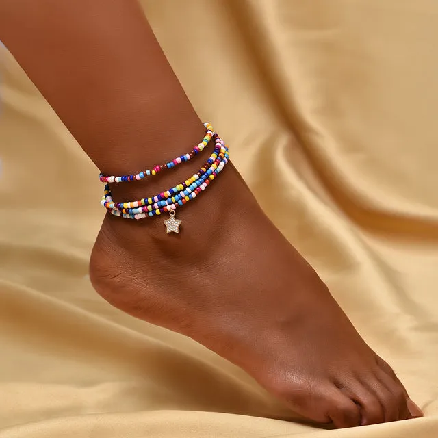 Boho Anklet Foot Colorful Beads Chain Shell Pendant Ankle