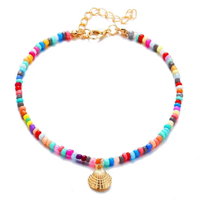 Boho Anklet Foot Colorful Beads Chain Shell Pendant Ankle