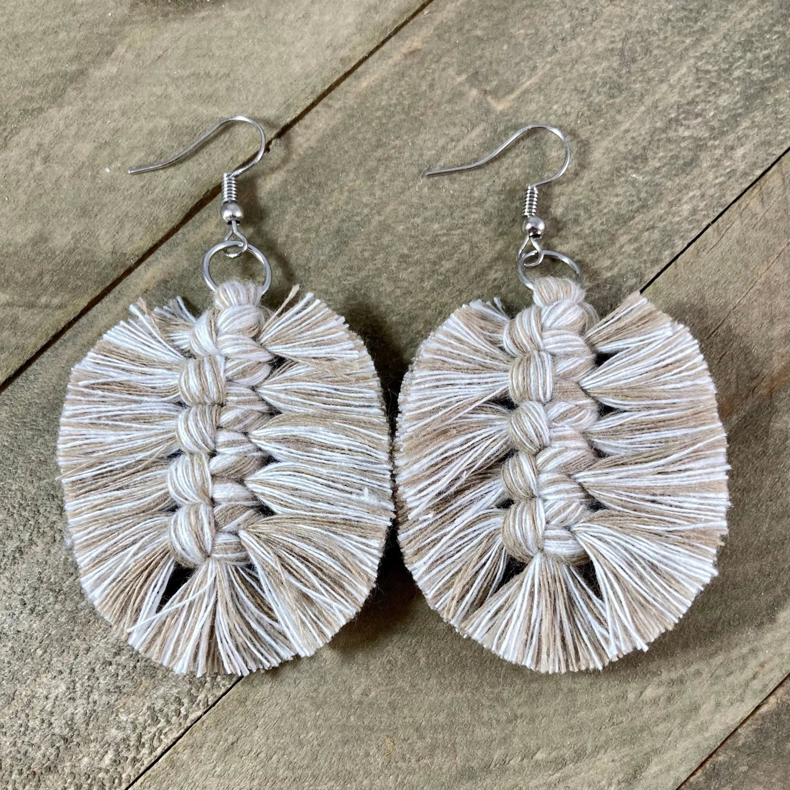 Boho Feather Fringe Earrings - Natural & Sand