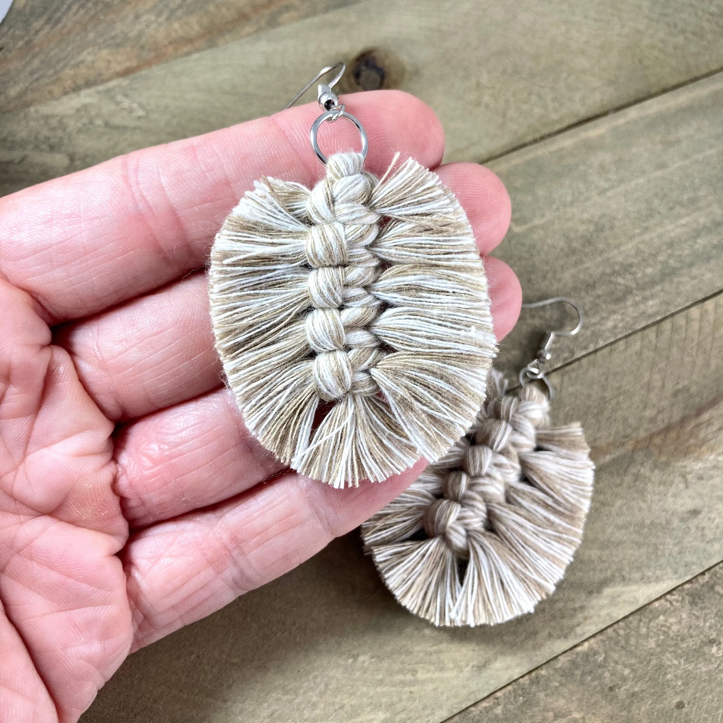 Boho Feather Fringe Earrings - Natural & Sand